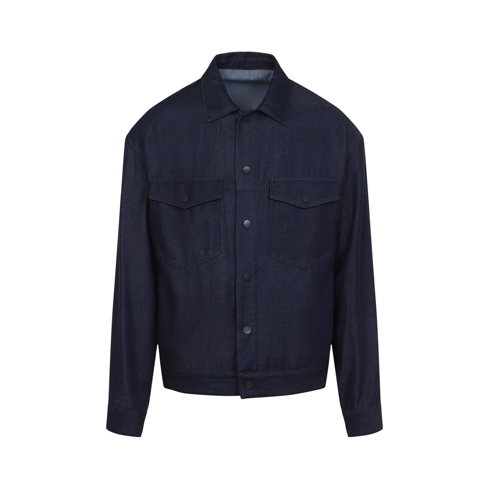 Giorgio Armani Collared Long Sleeve Jacket With Chest Pockets In Blue