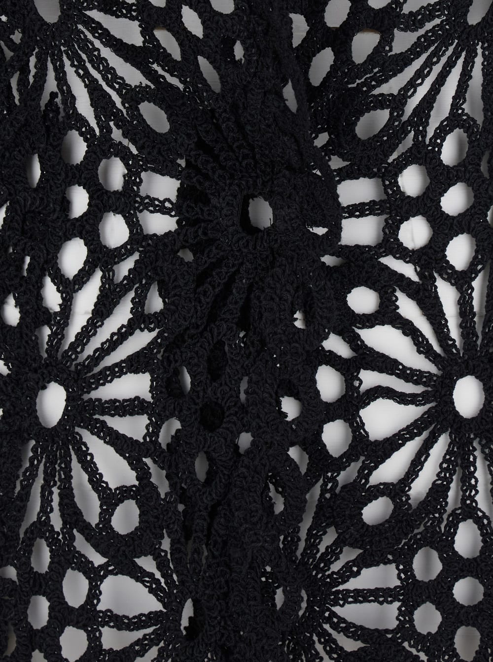Black Single-breasted Jacket With Floral Lace Embroidery And V Neck In Cotton Blend Woman