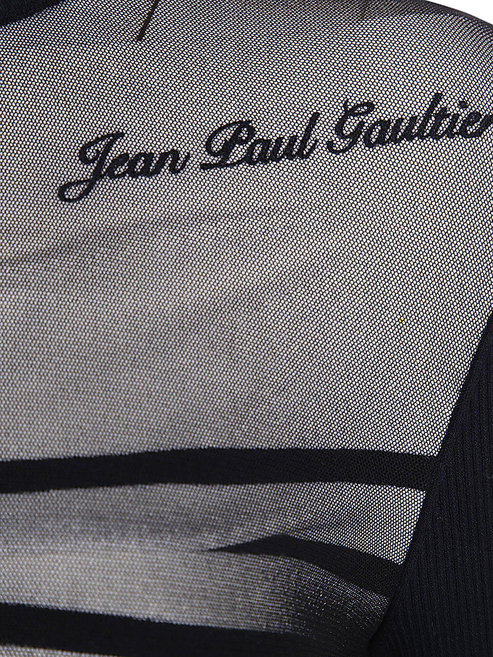 Shop Jean Paul Gaultier Crewneck Ribbed Mariniere Pullover With Mesh Layer In Navy White Black