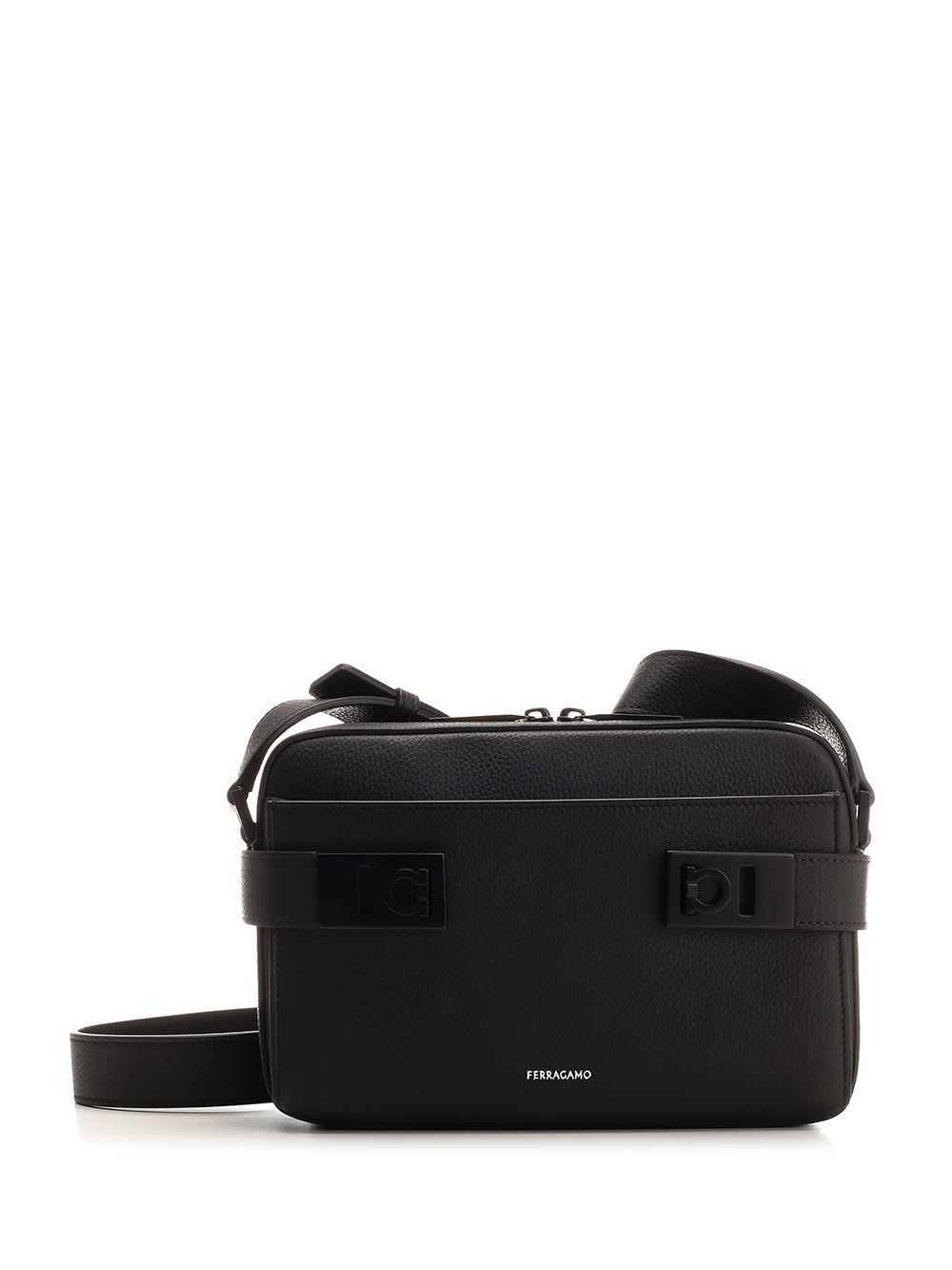 Shop Ferragamo Shoulder Bag With Gancini Buckles In Black