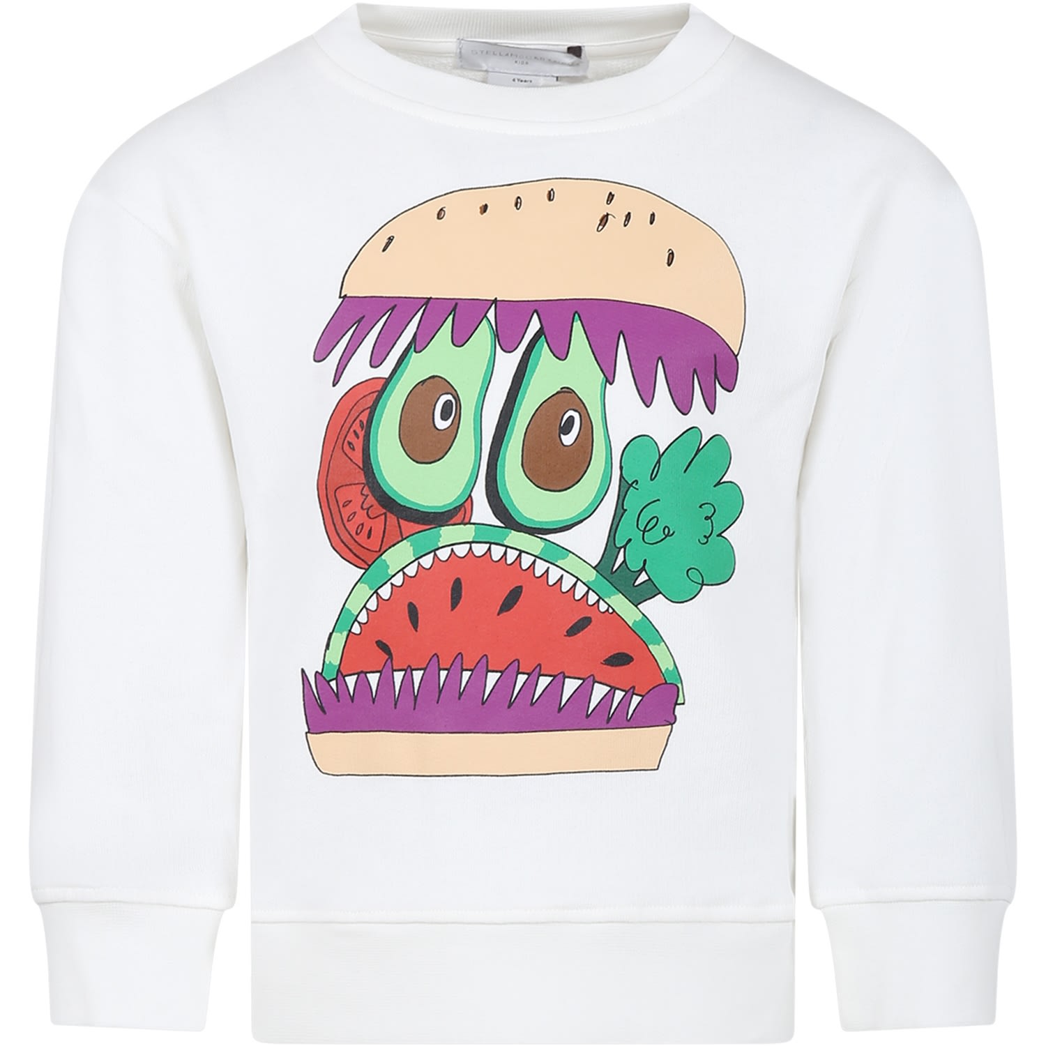 Stella Mccartney Kids' White Sweatshirt For Boy With Hamburger Print And Writing