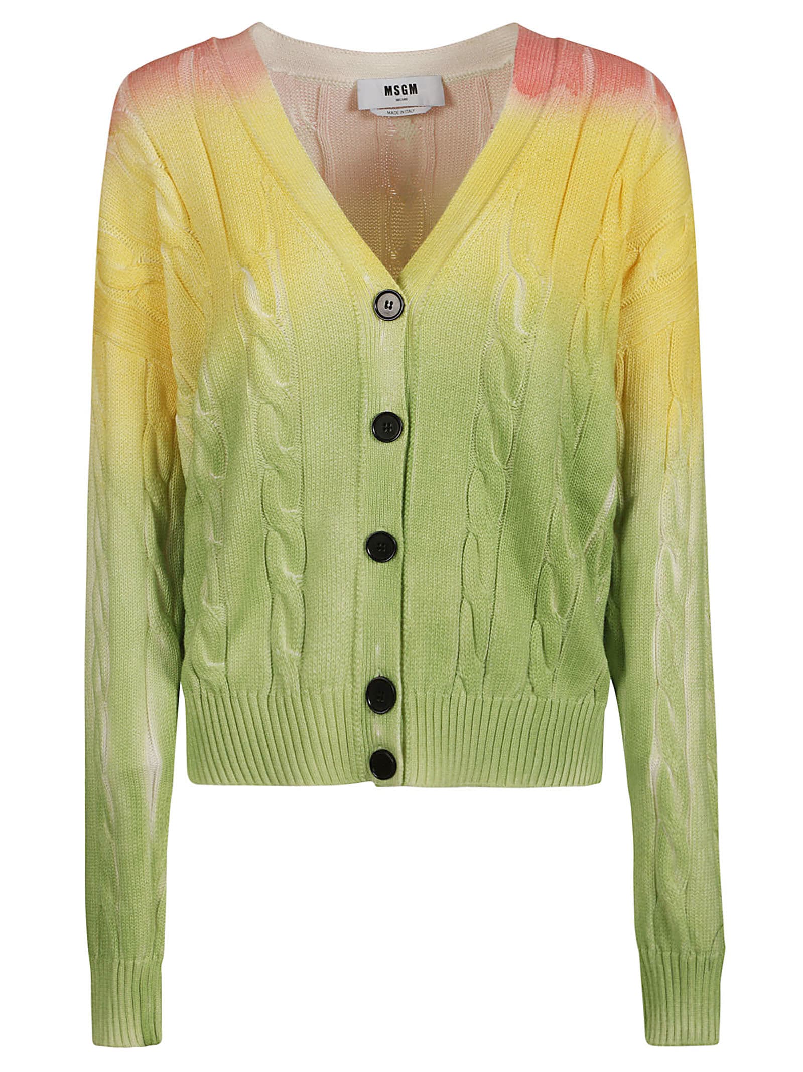 Shop Msgm Classic V-neck Cardigan In Green/yellow