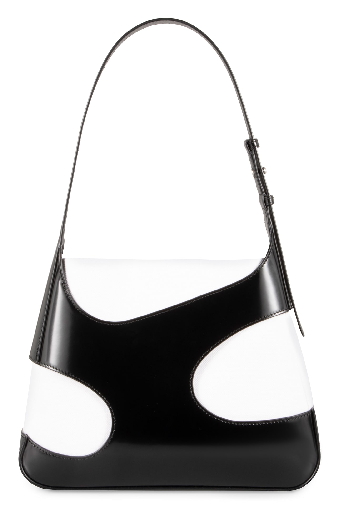 FERRAGAMO LEATHER AND CANVAS SHOULDER BAG