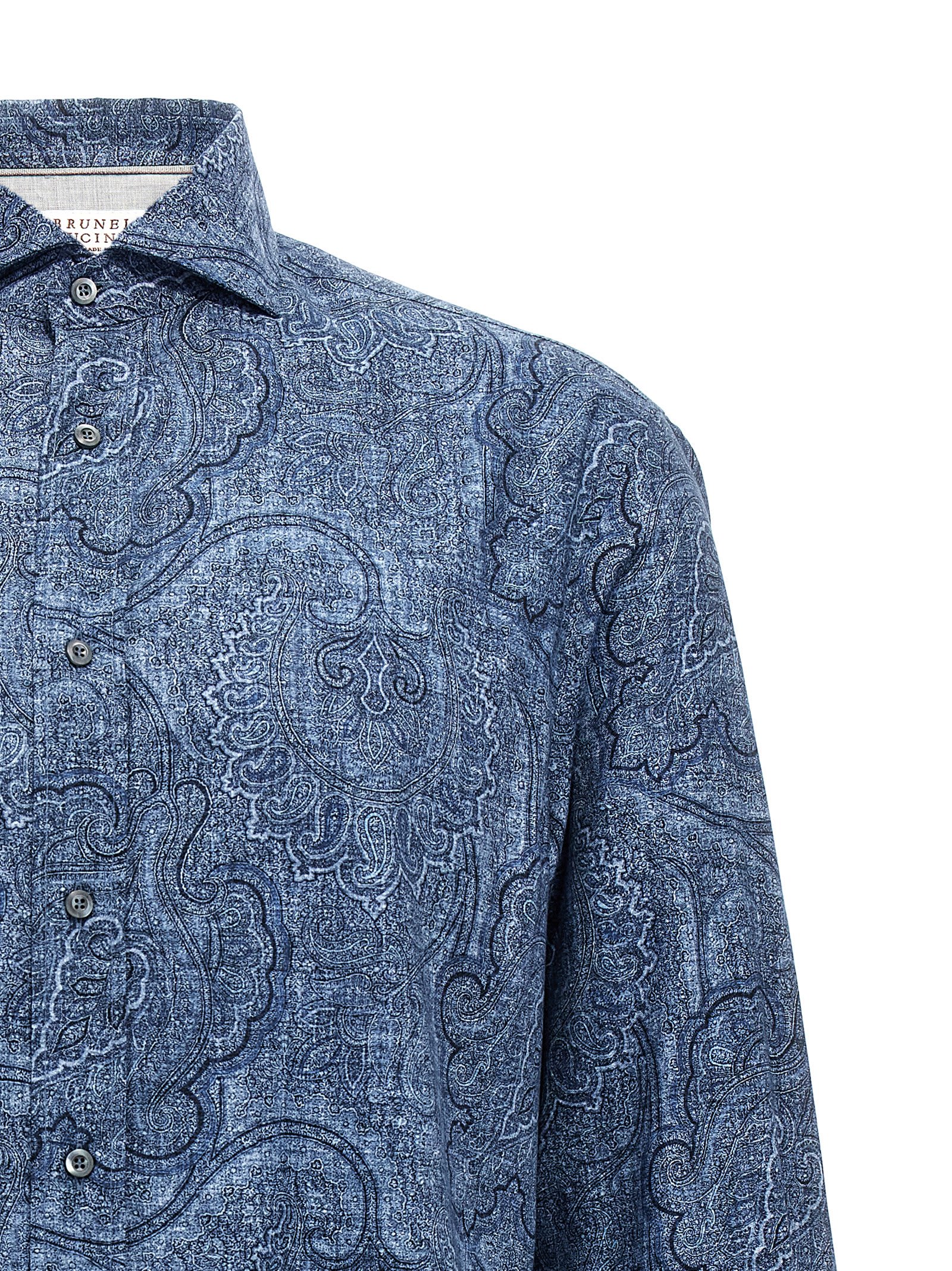 Shop Brunello Cucinelli Printed Shirt In Blue