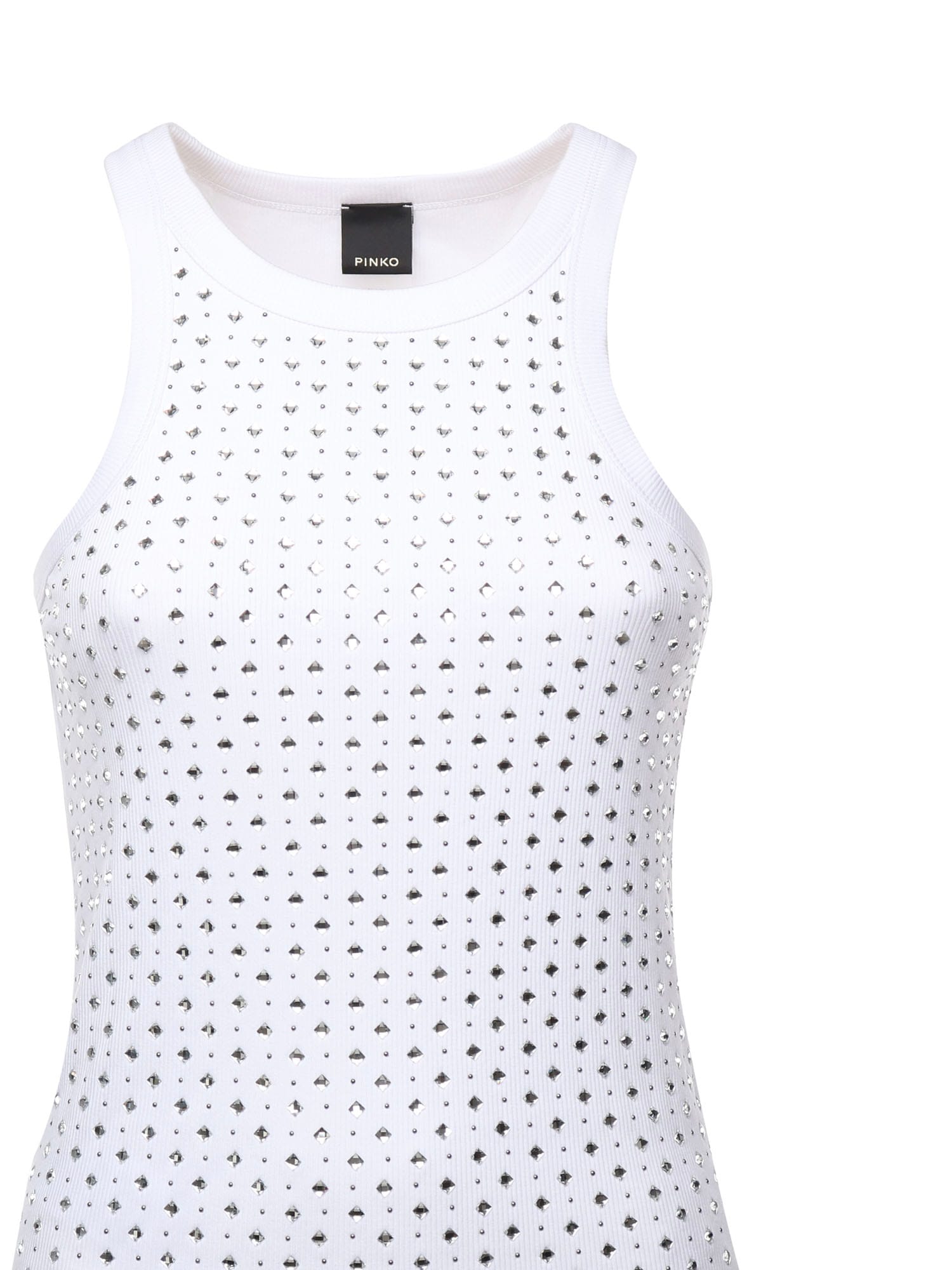 Pinko Tank Top With Rhinestones And Studs In White