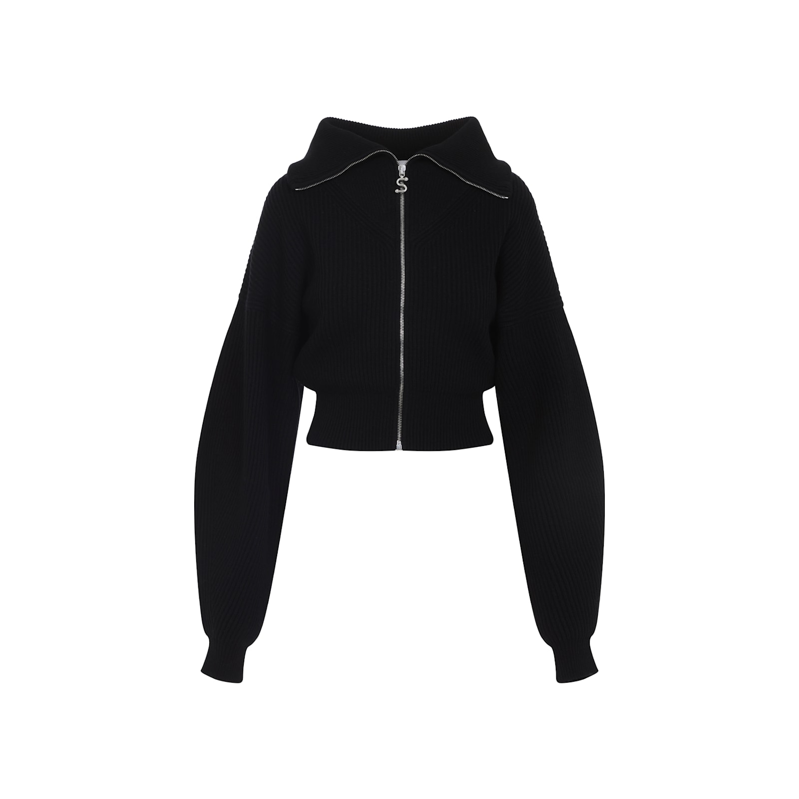 Sportmax Cropped Hooded Knitwear Ribbed Texture In Black