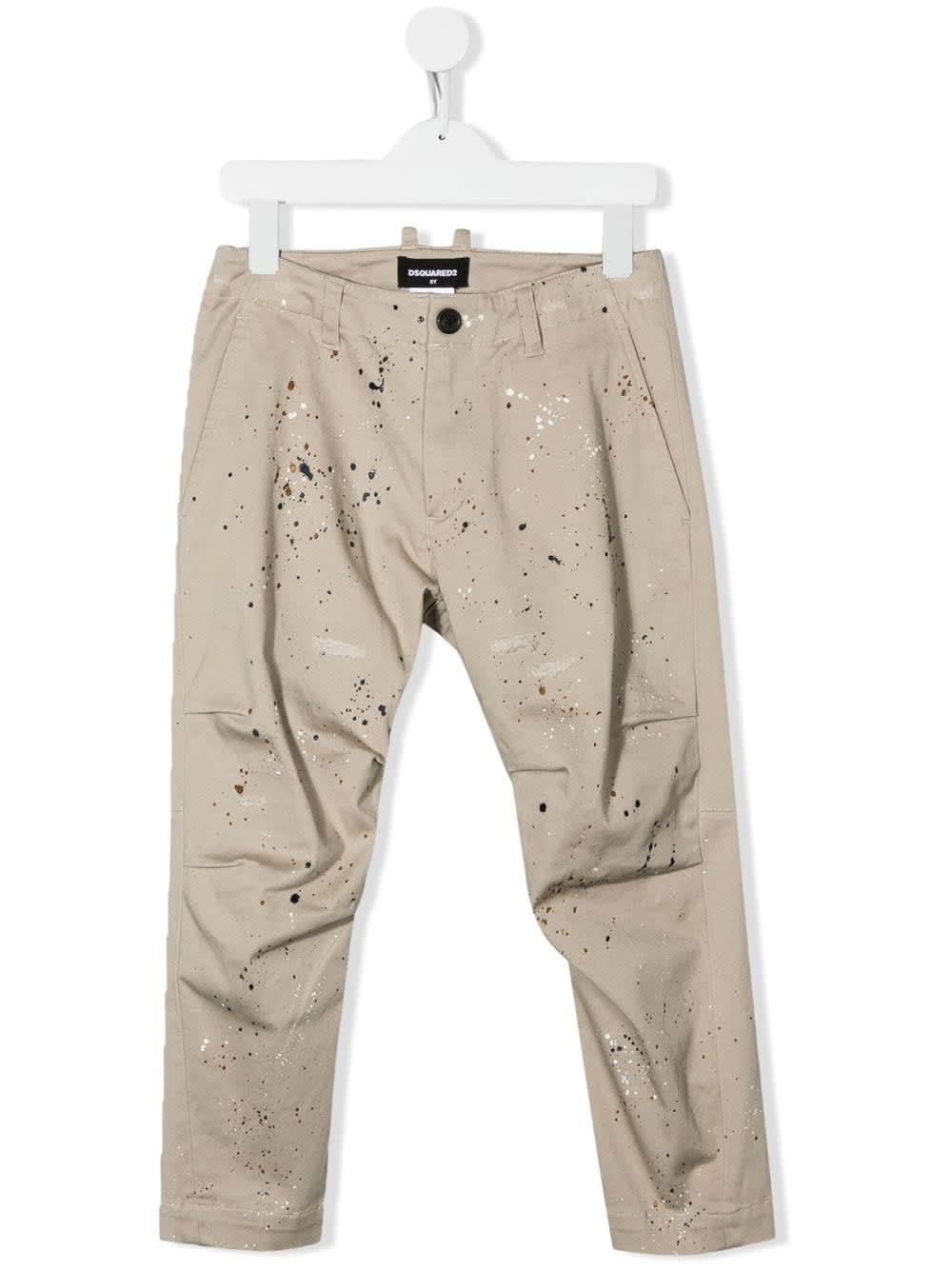 Dsquared2 Kids Sand Chino Trousers With Paint Spots