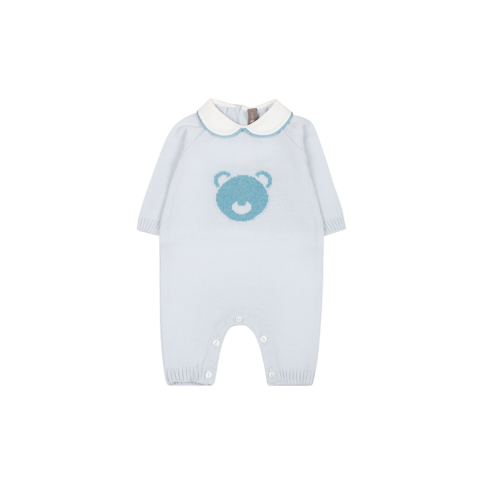 Little Bear Light Blue Babygrown For Baby Boy With Embroidered Bear