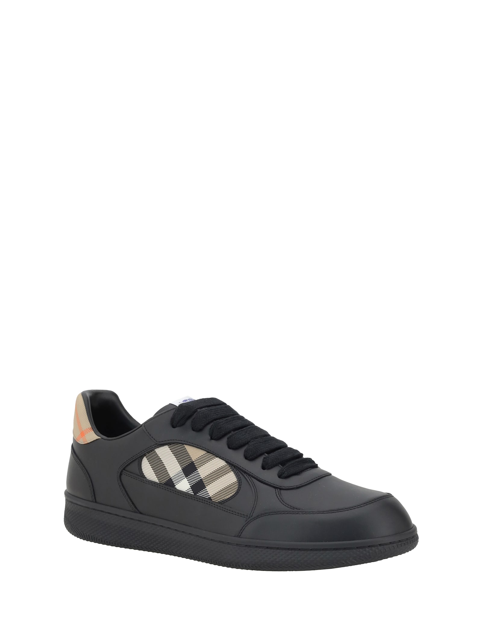 Burberry Indigo Blue Leather And Check Sneaker Terrace