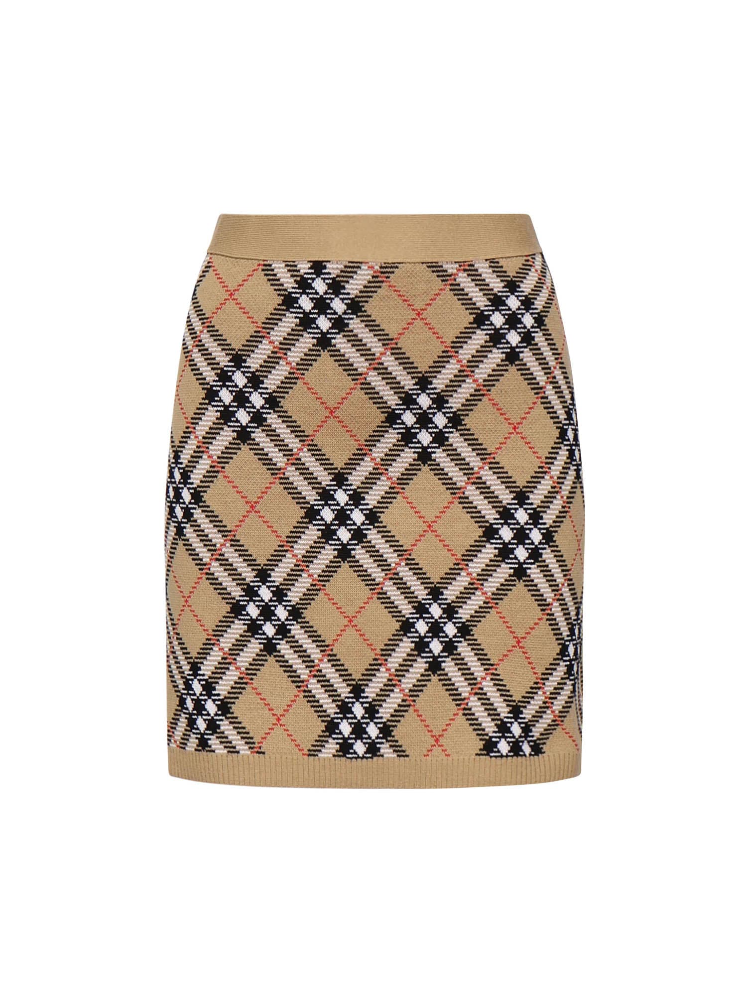 Burberry Beige Checked Miniskirt With Ribbed Finish In Multi