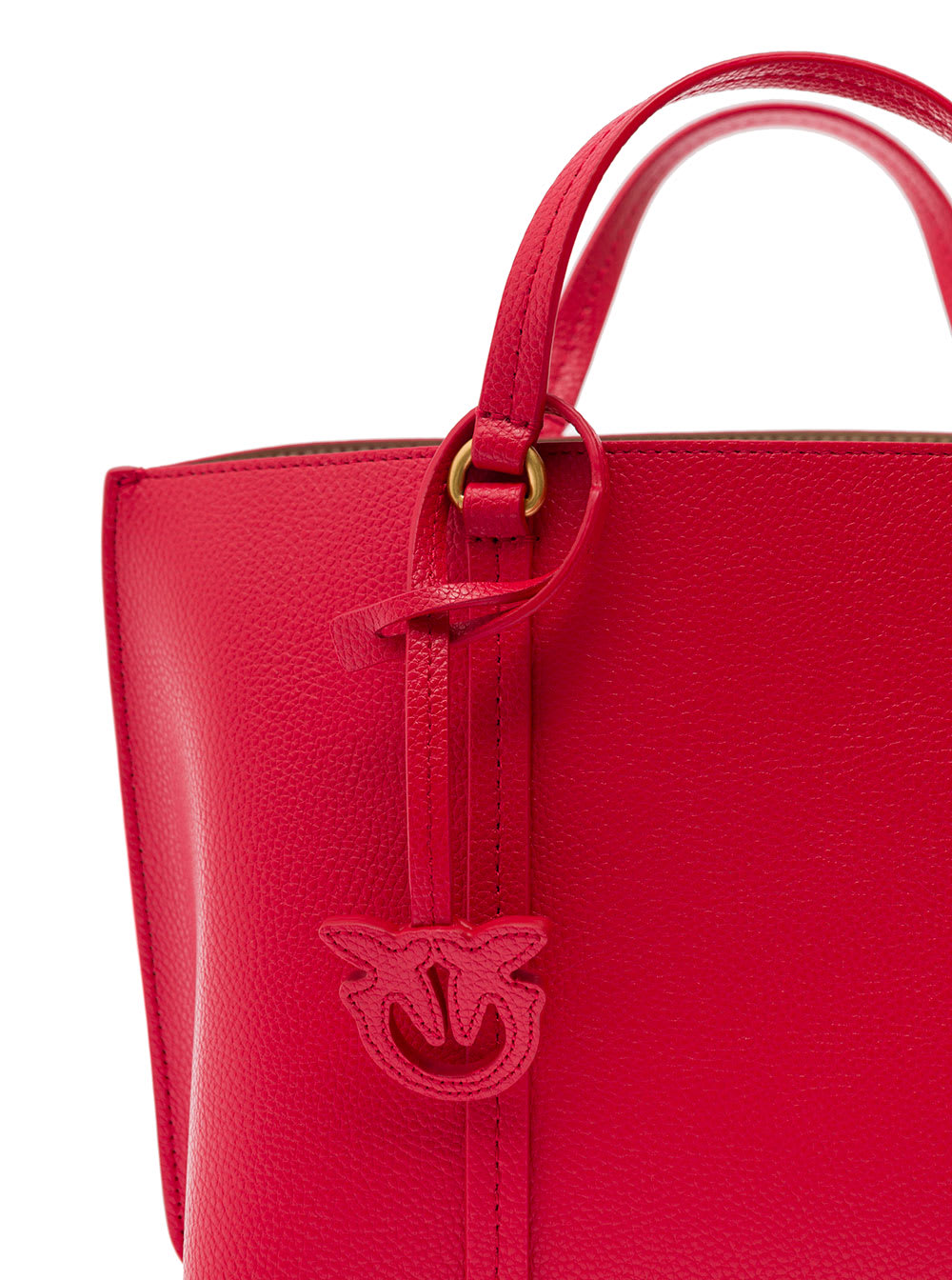 Shop Pinko Classic Red Tote Bag With Logo Charm In Leather Woman