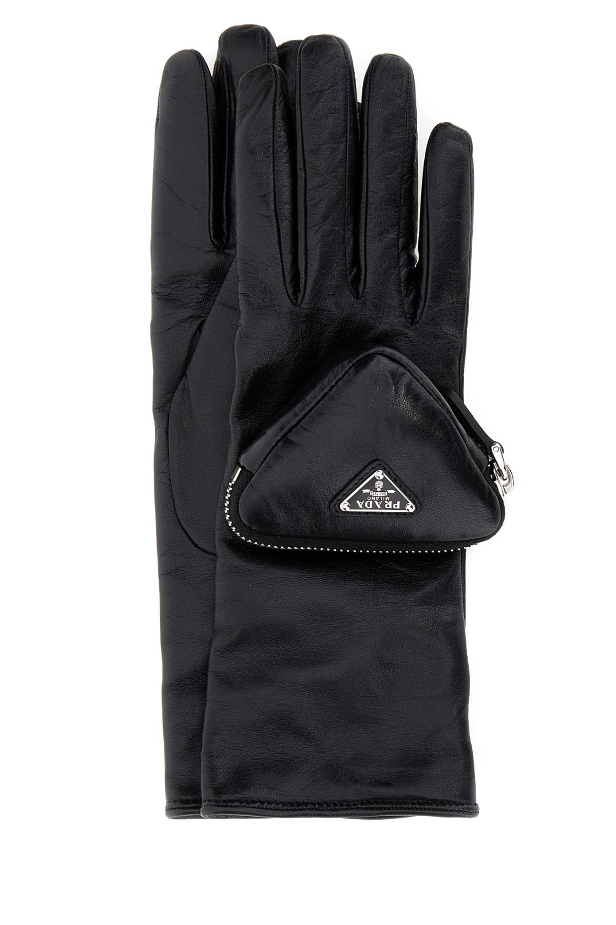 Shop Prada Black Leather Gloves In F0002
