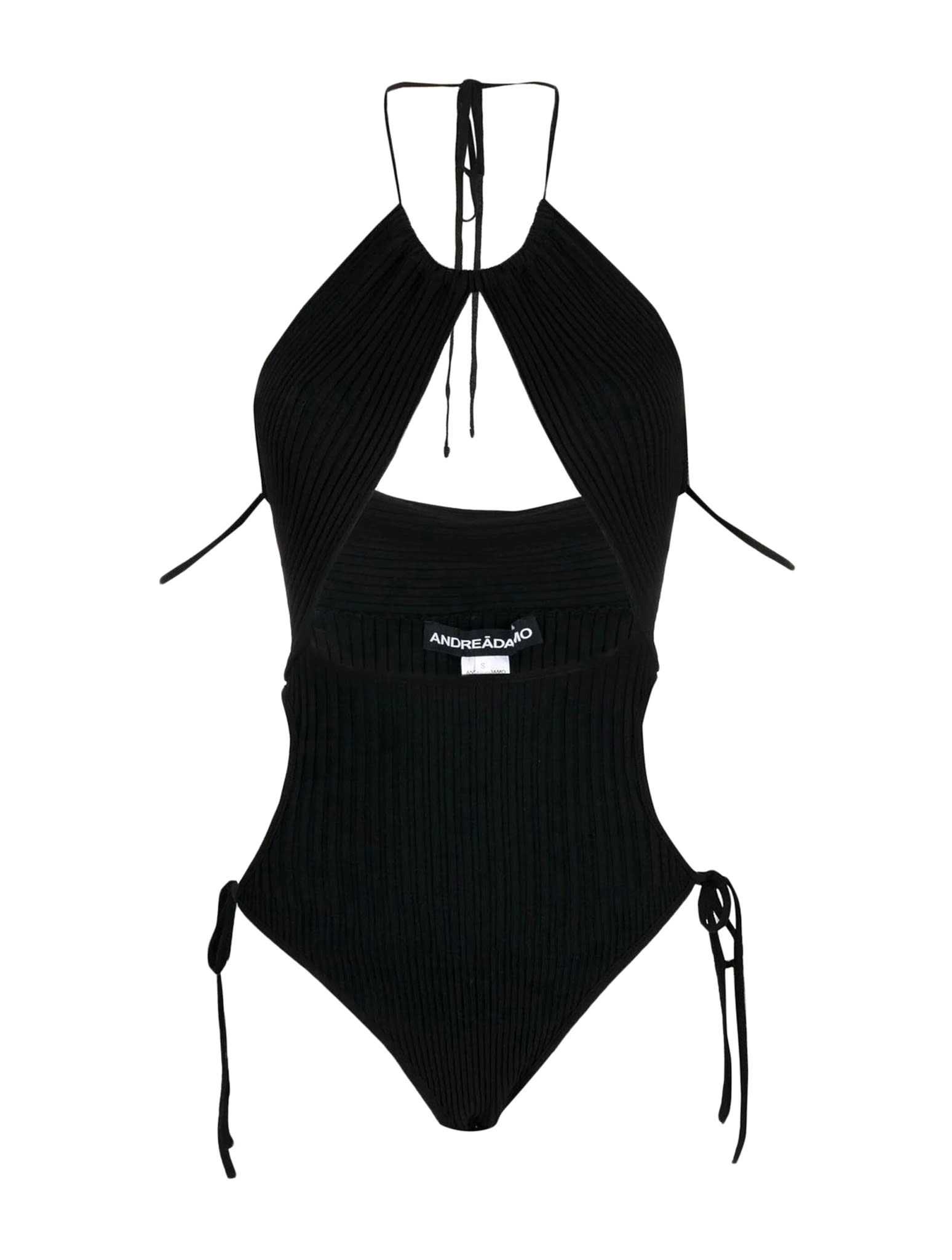 Shop Andreädamo Ribbed Knit Sleeveless Bodysuit With Cut In Black