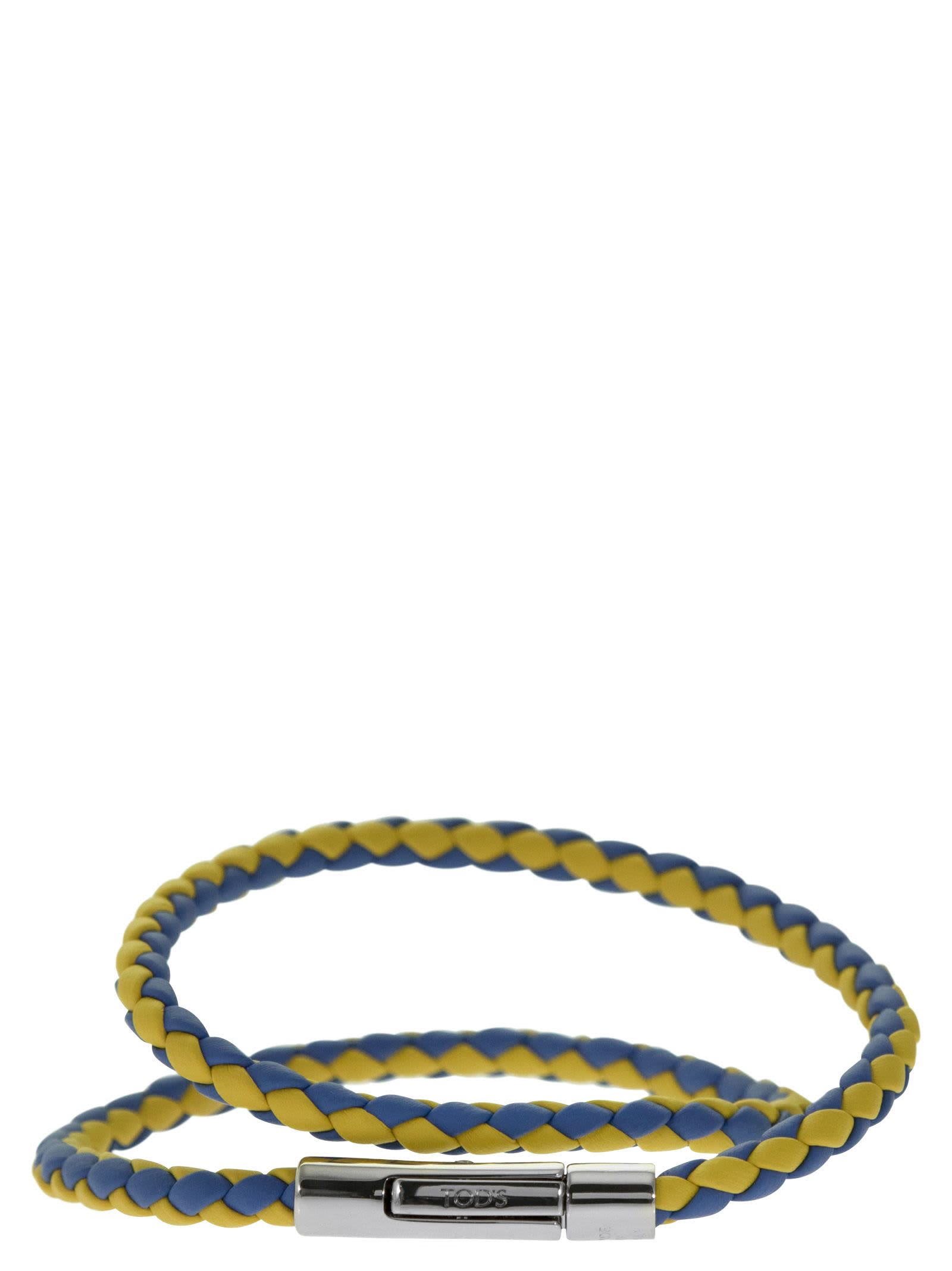 Shop Tod's Mycolors 2-turn Leather Bracelet In Yellow/blue