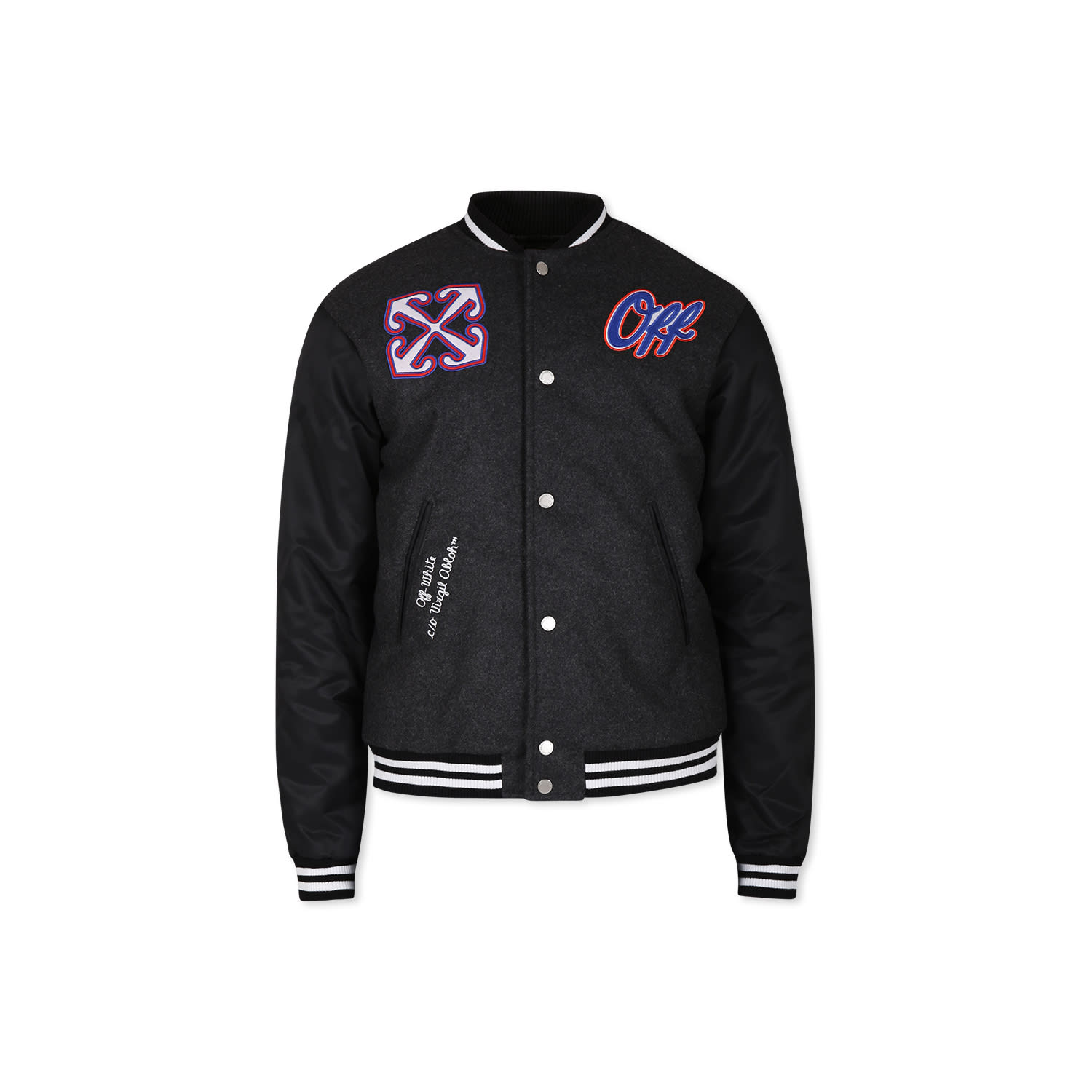 Shop Off-white Gray Bomber Jacket For Boy With Logo Patches In Grey