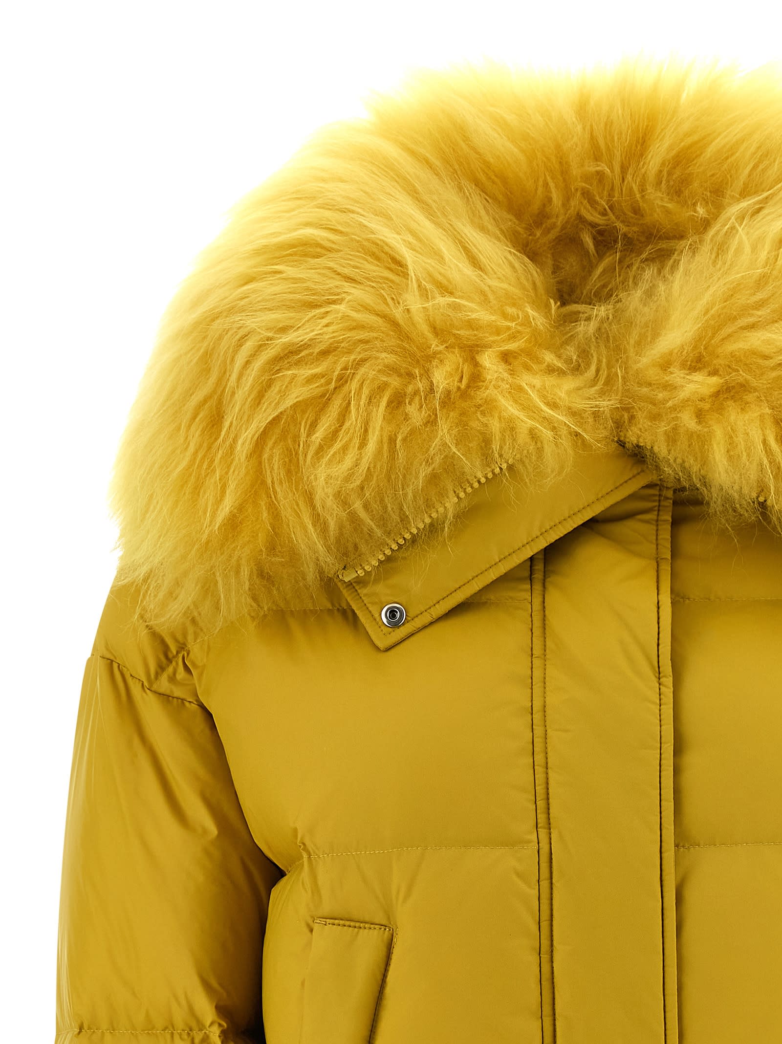 Salomon Fur Insert Down Jacket In Yellow