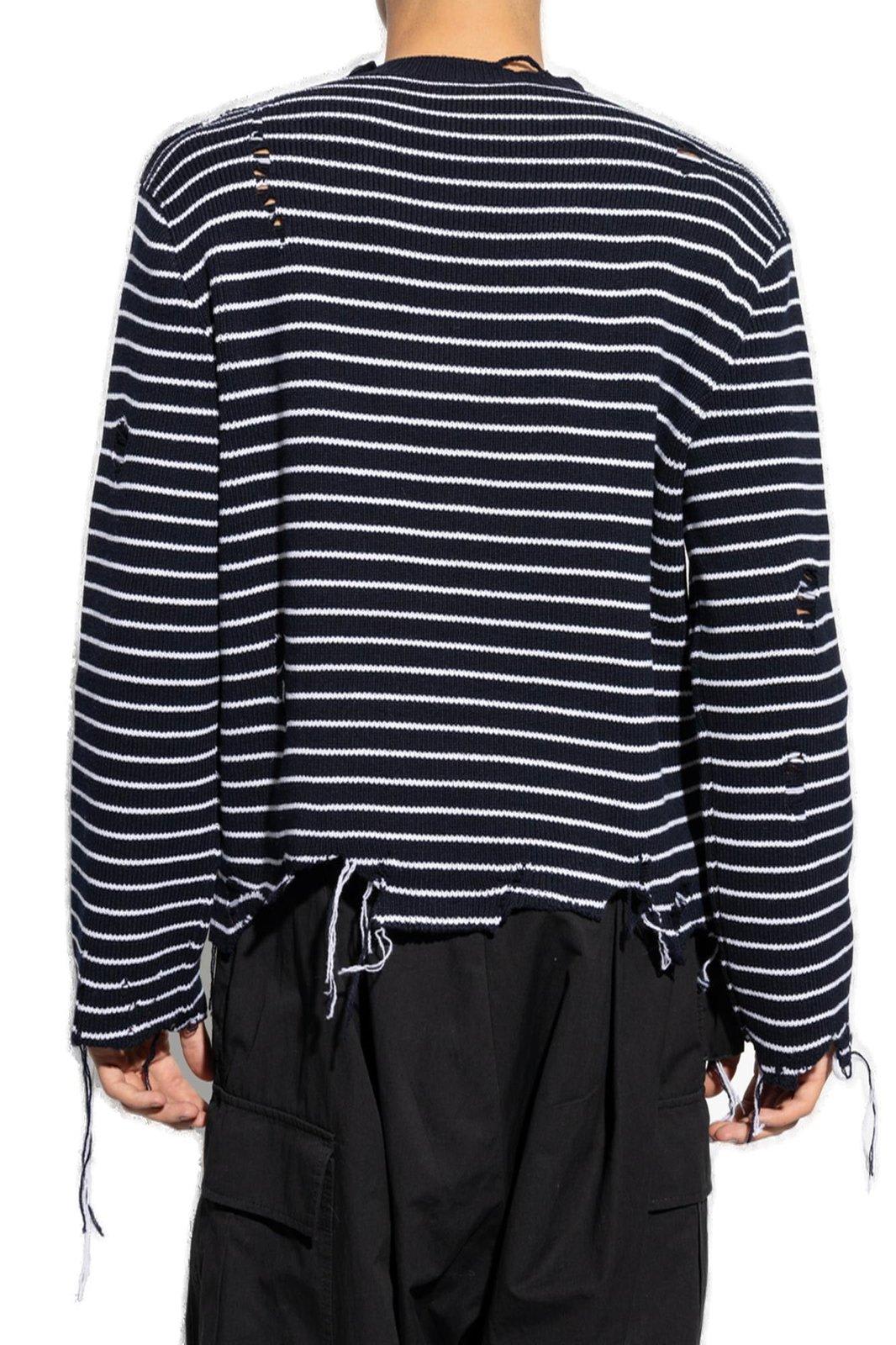 Shop Alexander Mcqueen Striped Distressed Crewneck Jumper In Blue/white