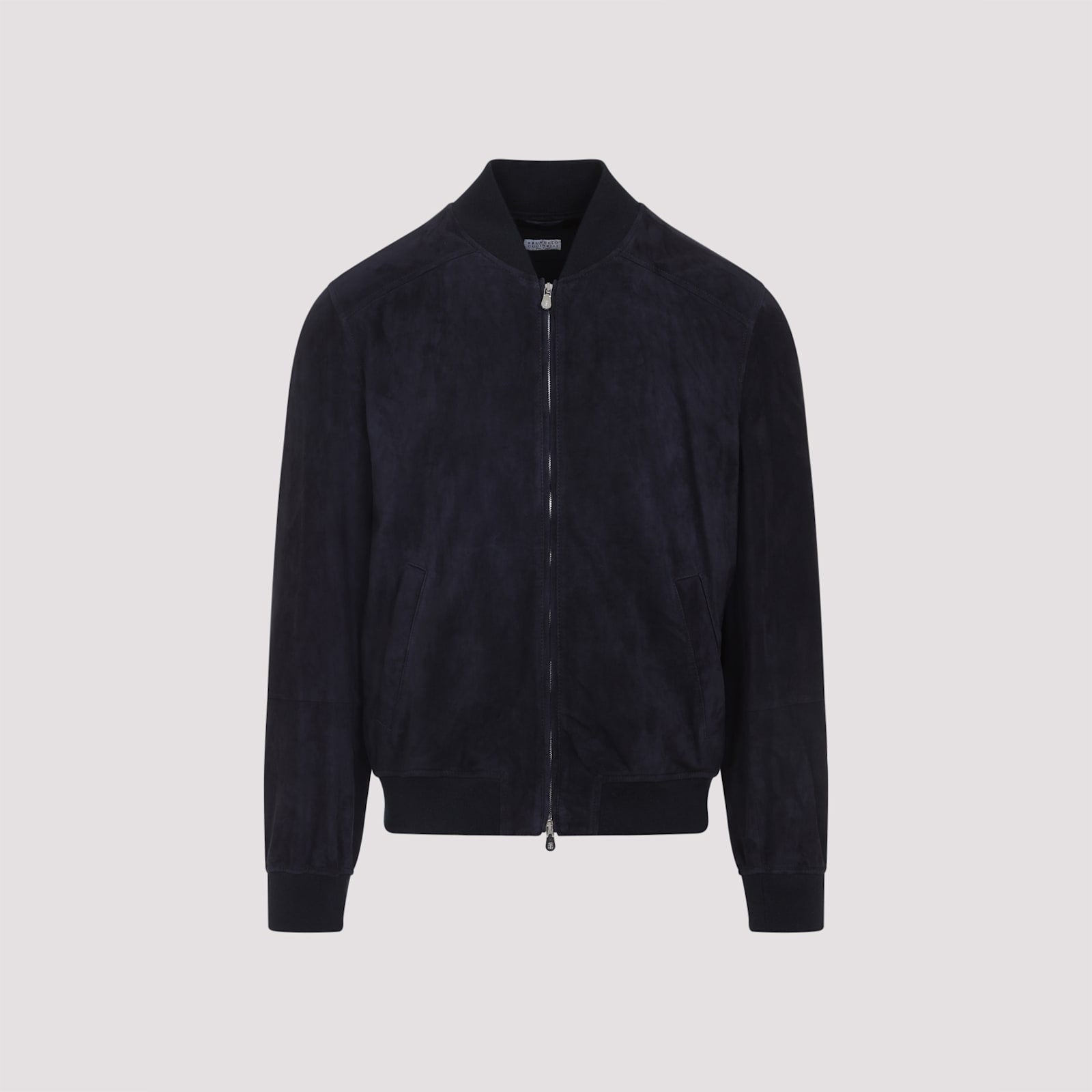 Brunello Cucinelli Ribbed Edges Suede Leather Jacket In Blue