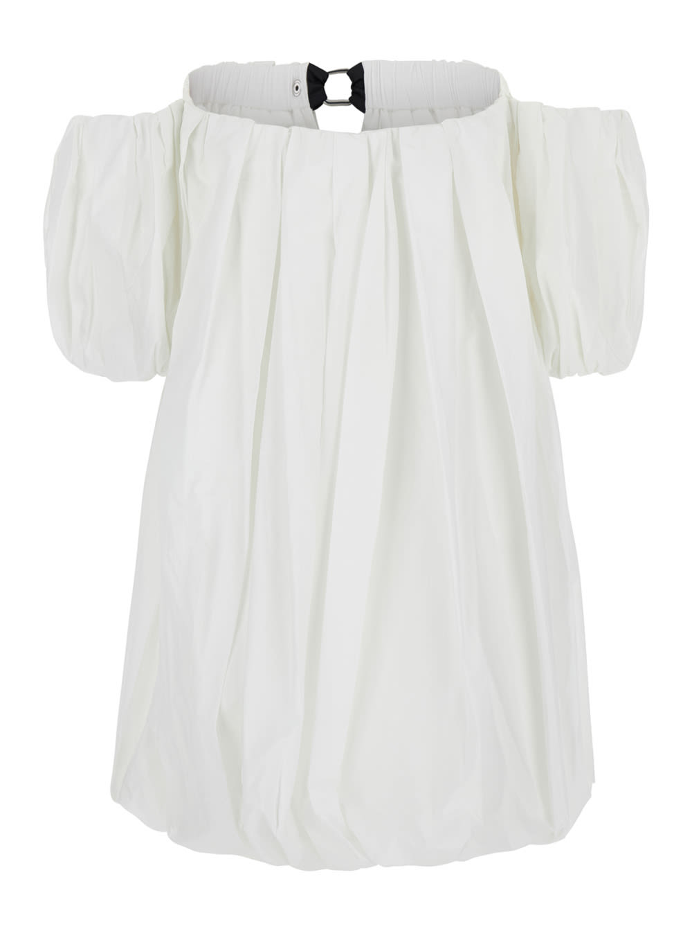 Pinko Bert White Dress With Exposed Shoulder Design And Removable Sleeves With Button In Cotton Woman