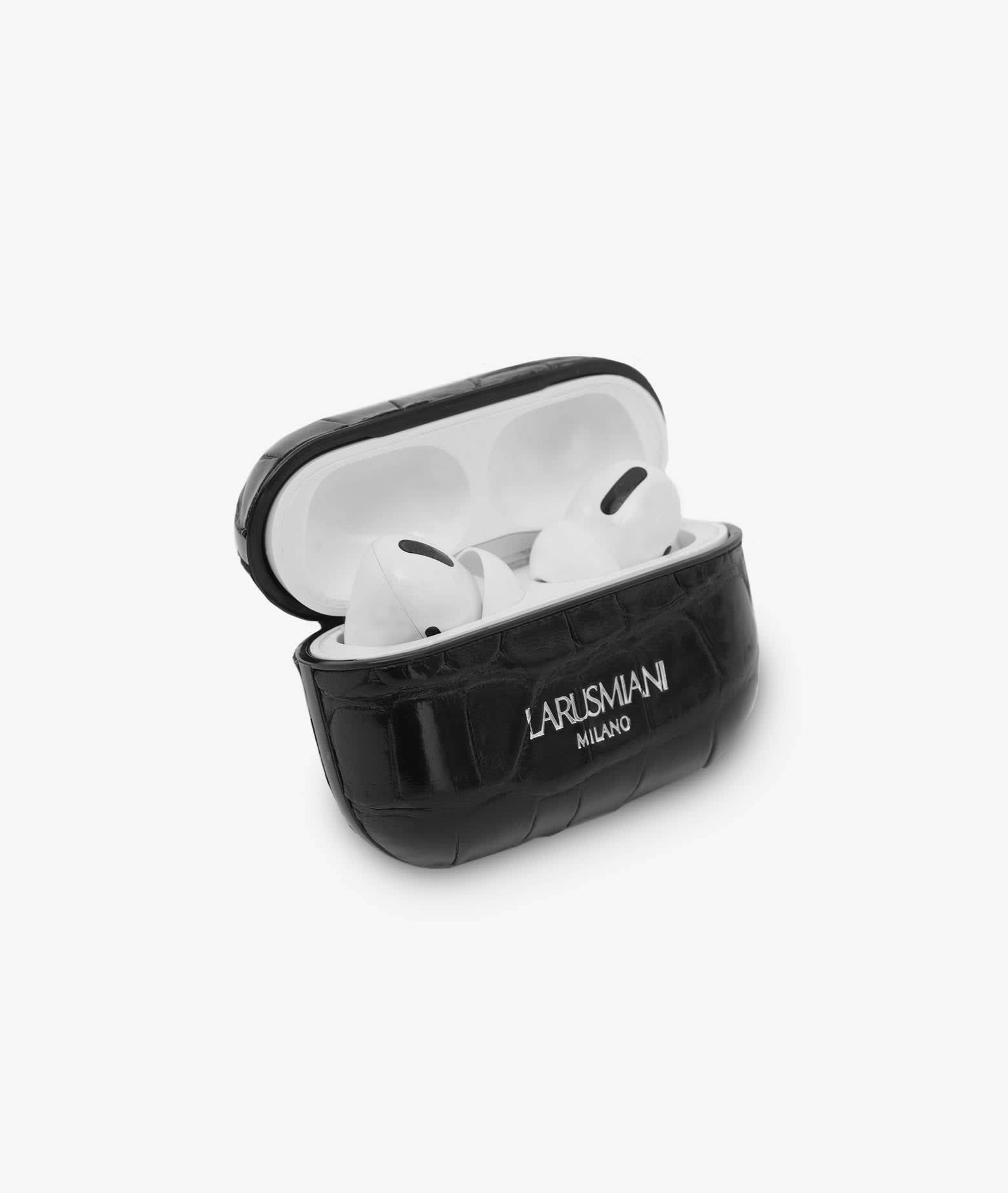 Larusmiani Alligator Airpods Second Skin Accessory In Black