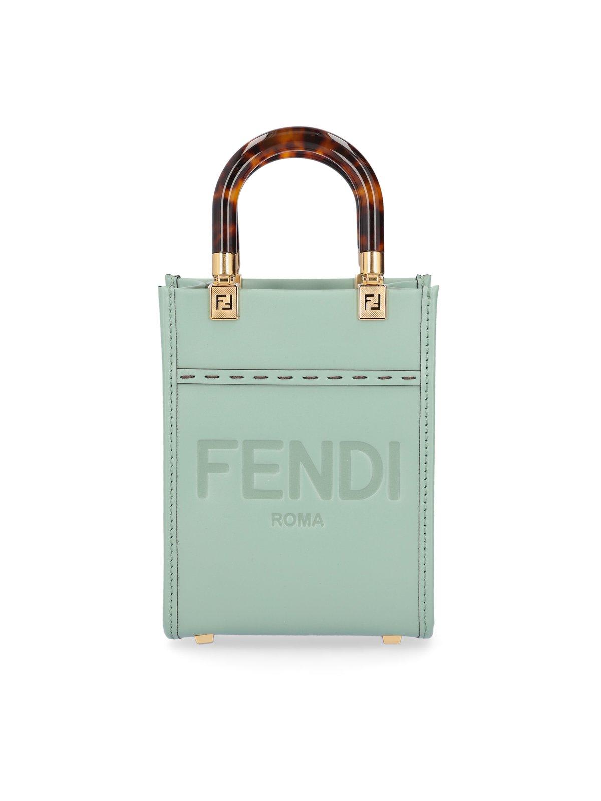 Fendi Sunshine Logo Debossed Mini Tote Bag In Hw Menta Oro | ModeSens