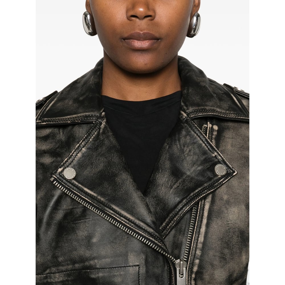 Gestuz Belted Leather Jacket In Black