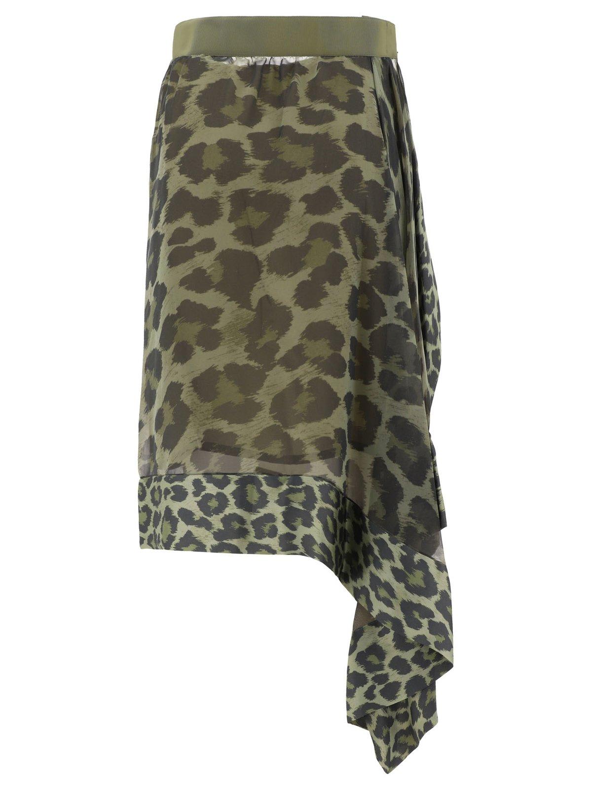 Sacai Asymmetric Leopard Print Midi Skirt