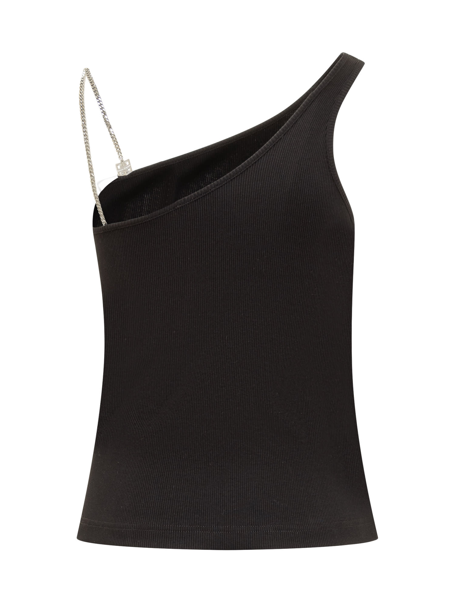 Shop Givenchy Asymmetrical Cotton Top With Chain In Black
