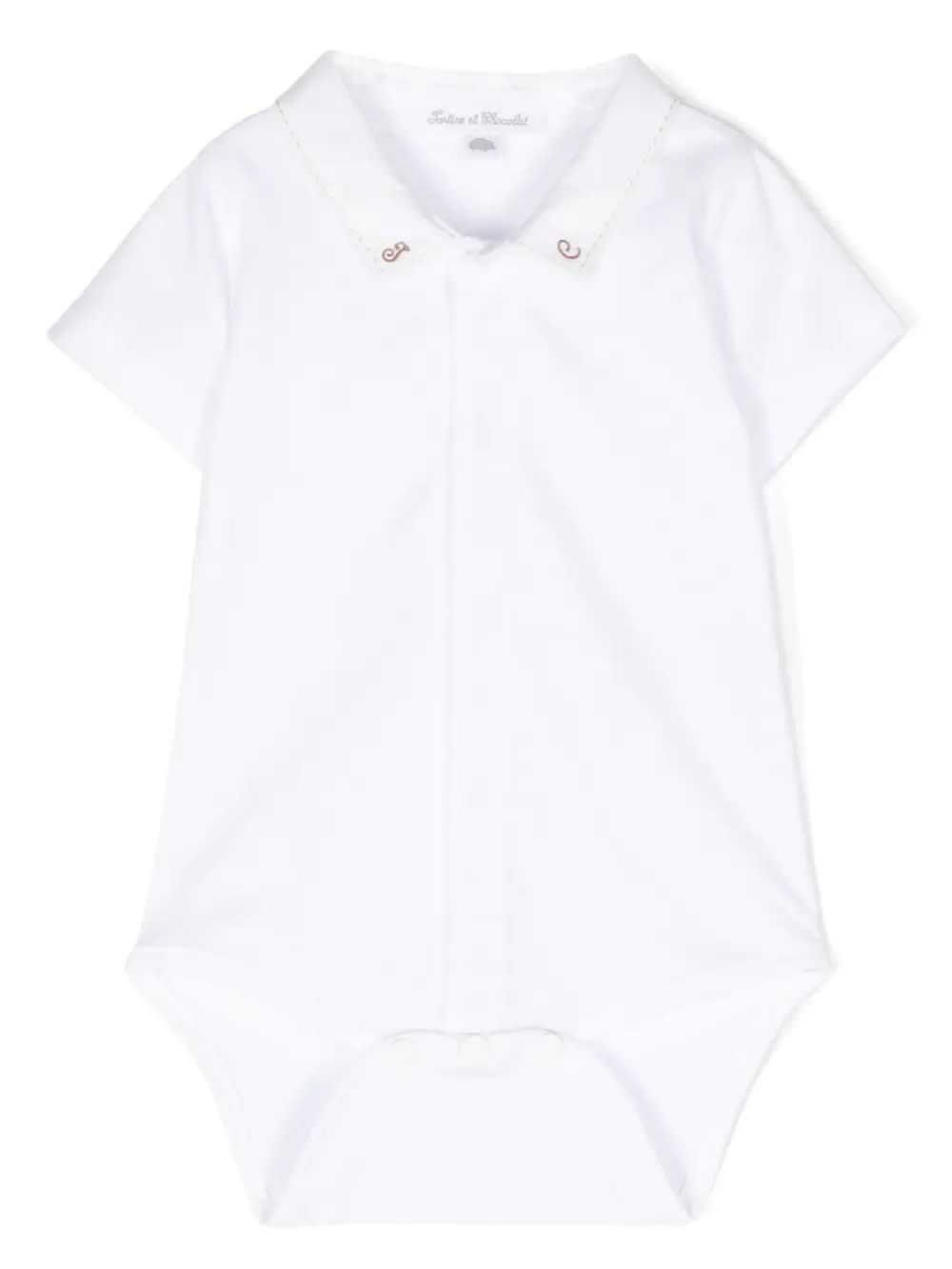 Tartine Et Chocolat Babies' White Bodysuit With Tc Embroidery On Collar