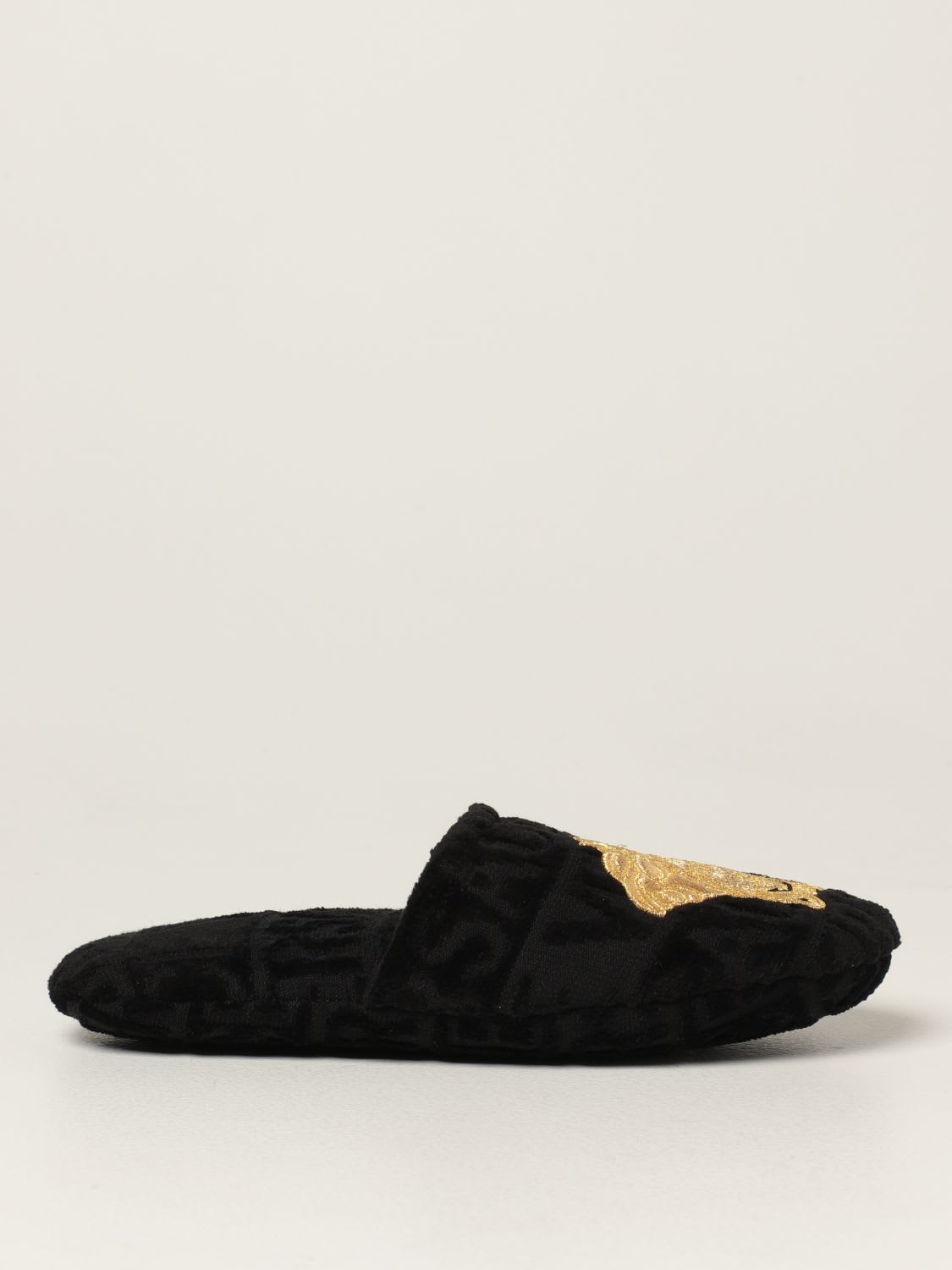 Buy Versace Home Flat Shoes Versace Home Cotton Slippers With Medusa online, shop Versace shoes with free shipping