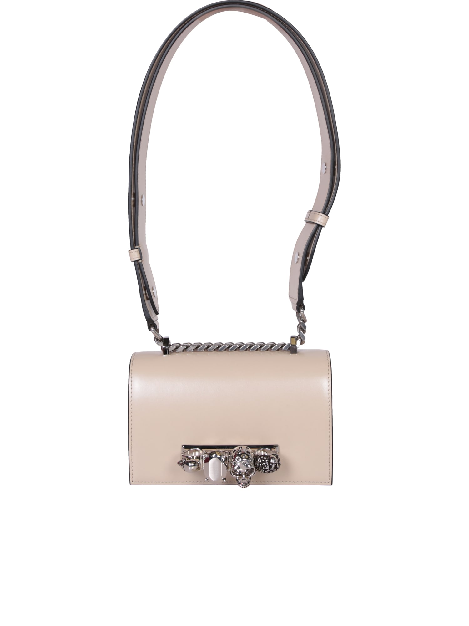 Shop Alexander Mcqueen Mini Jewelled Sattchel Beige