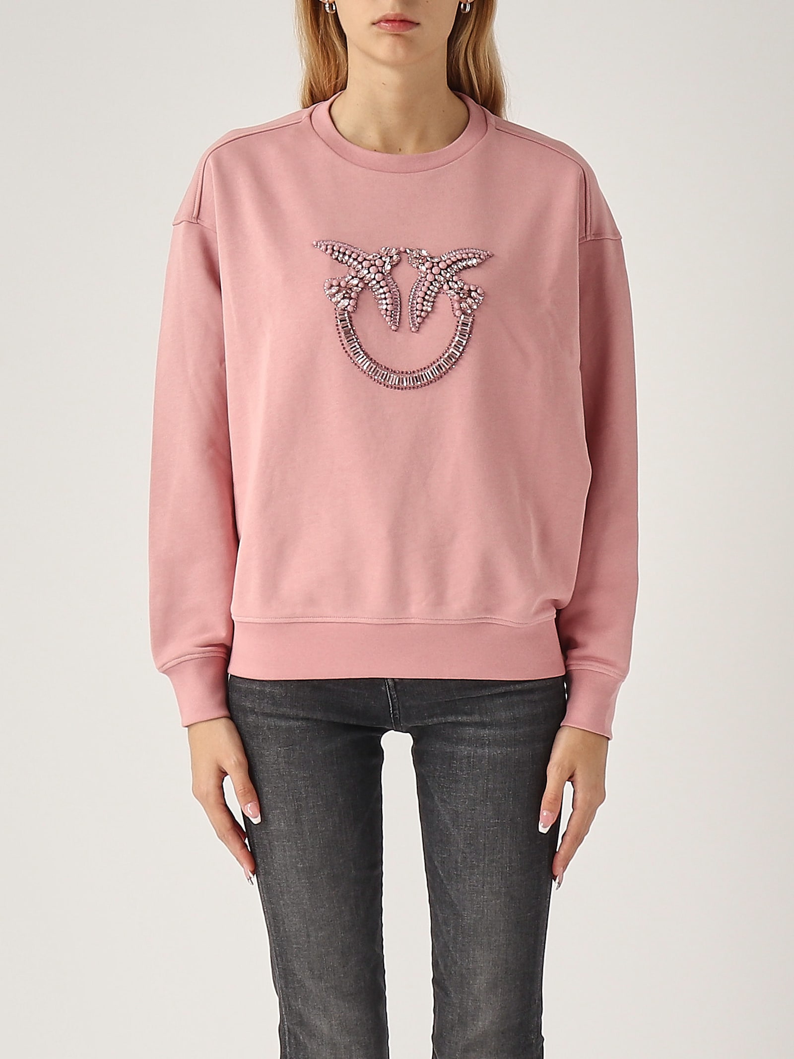 Shop Pinko Nelly Felpa Logo Birds Hoodie In Rosa Antico