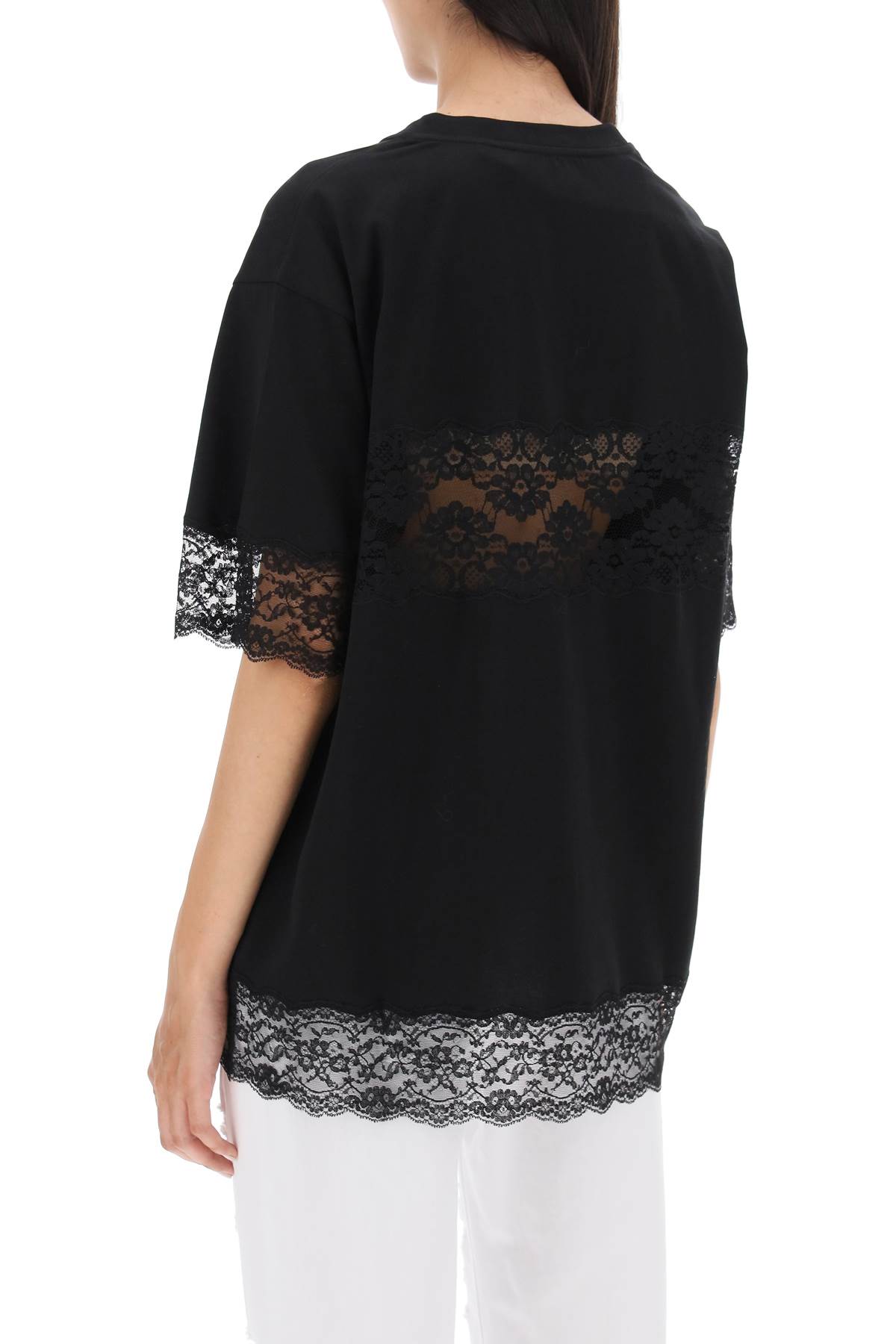 Shop Dolce & Gabbana T-shirt With Lace Inserts In Nero (black)