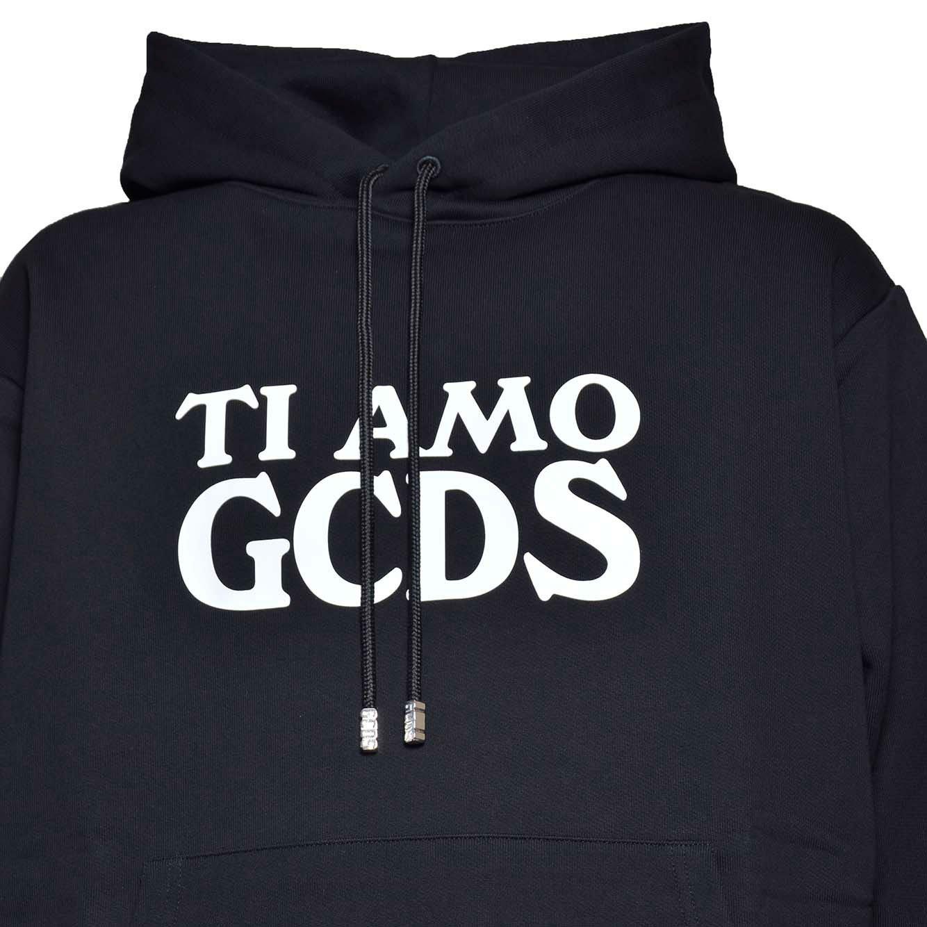 Shop Gcds Logo Printed Drawstring Hoodie In Nero