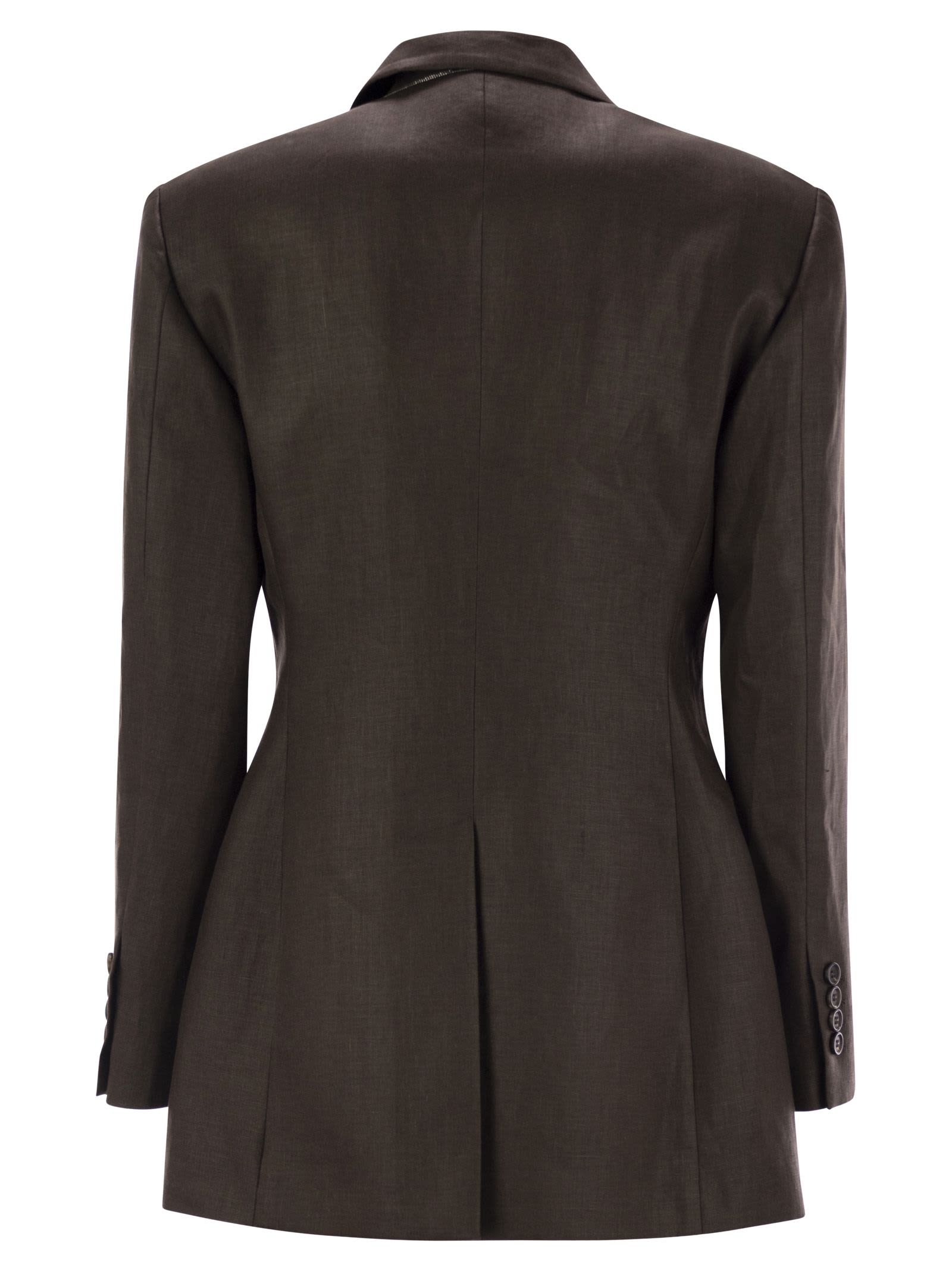 ジャケット Brunello Cucinelli Shiny brown linen twill jacket Brunello Cucinelli Shiny Linen Twill Jacket With Necklace In