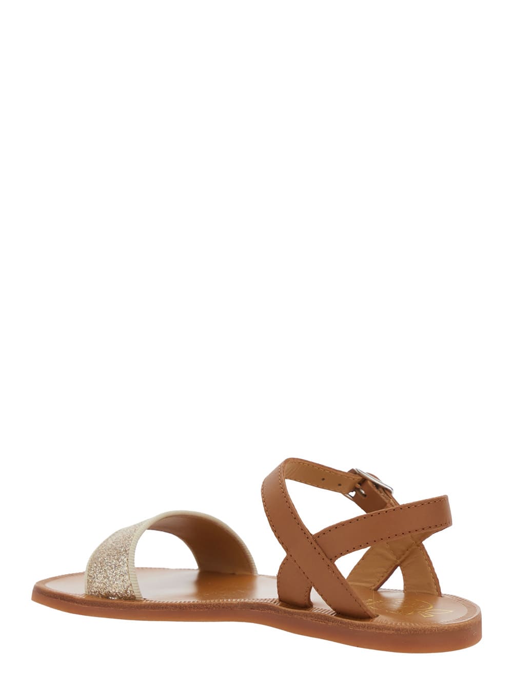 Pom D'api Plagette Brown Sandals With Open Toe And Glitter Detail In Leather Girl In Brown