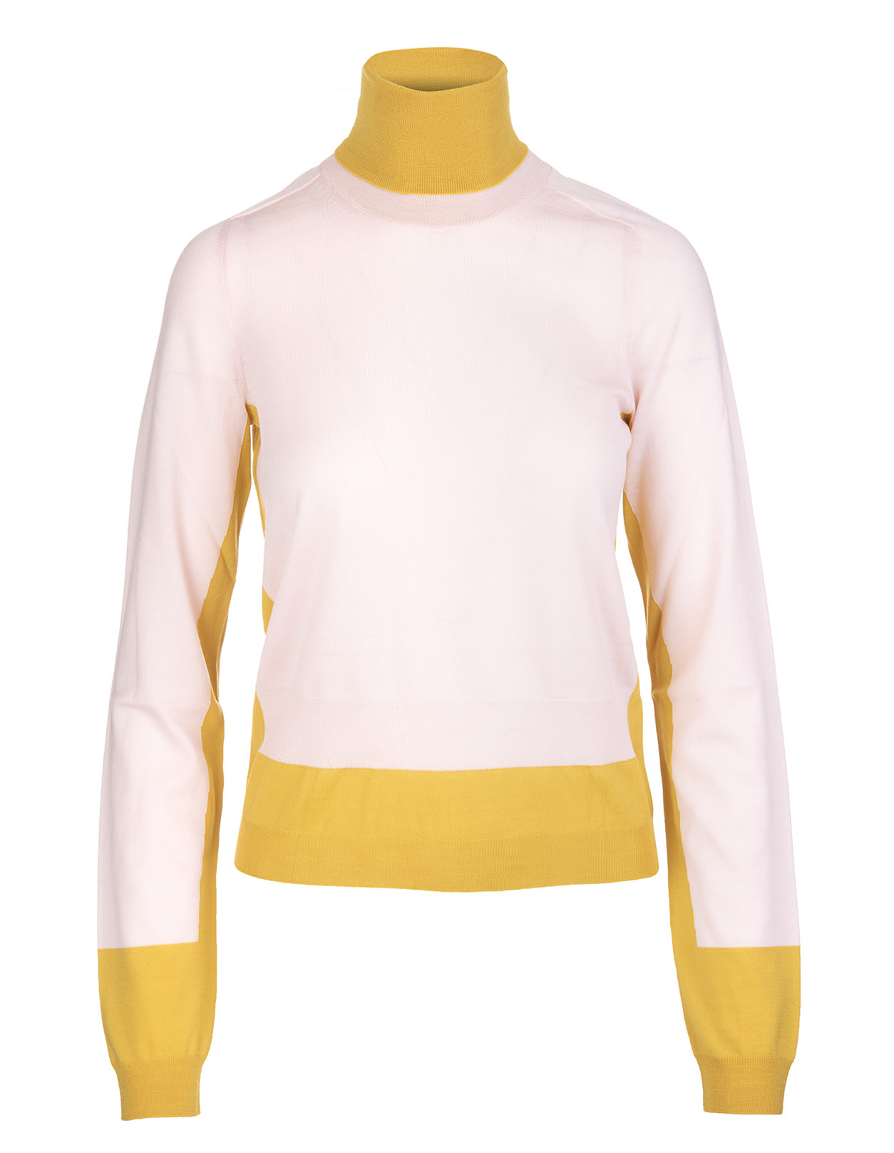 Marni Pink Lightweight Virgin Wool Turtleneck With Two-tone Inlay