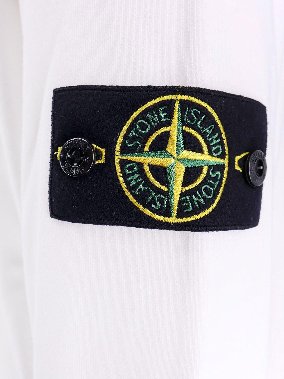 Stone Island Compass Patch Crewneck Sweatshirt In White