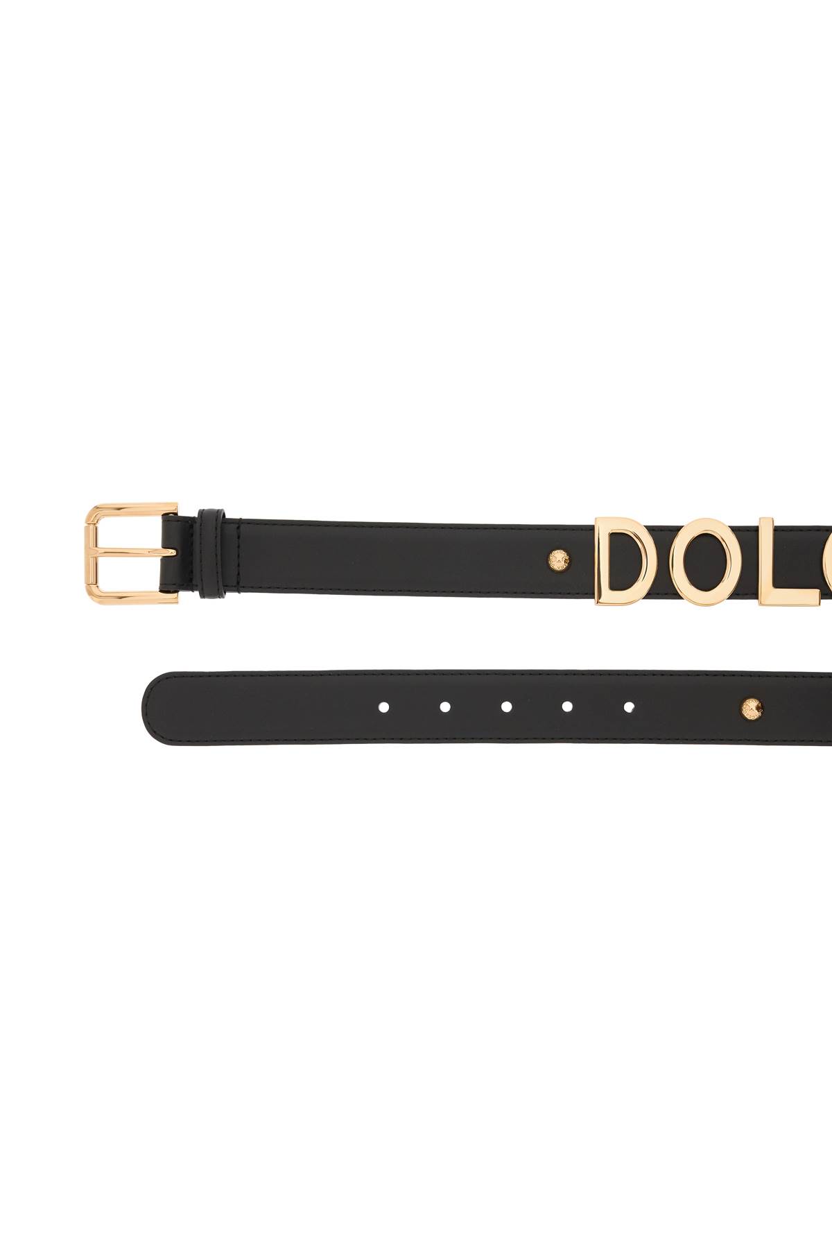 Shop Dolce & Gabbana Lettering Logo Leather Belt In Nero Oro Chiaro (black)