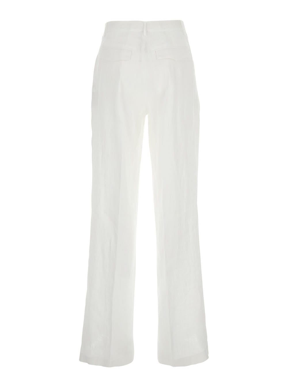 SEMICOUTURE WHITE PANTS WITH BELT LOOPS AND PENCE DETAILS IN LINEN WOMAN