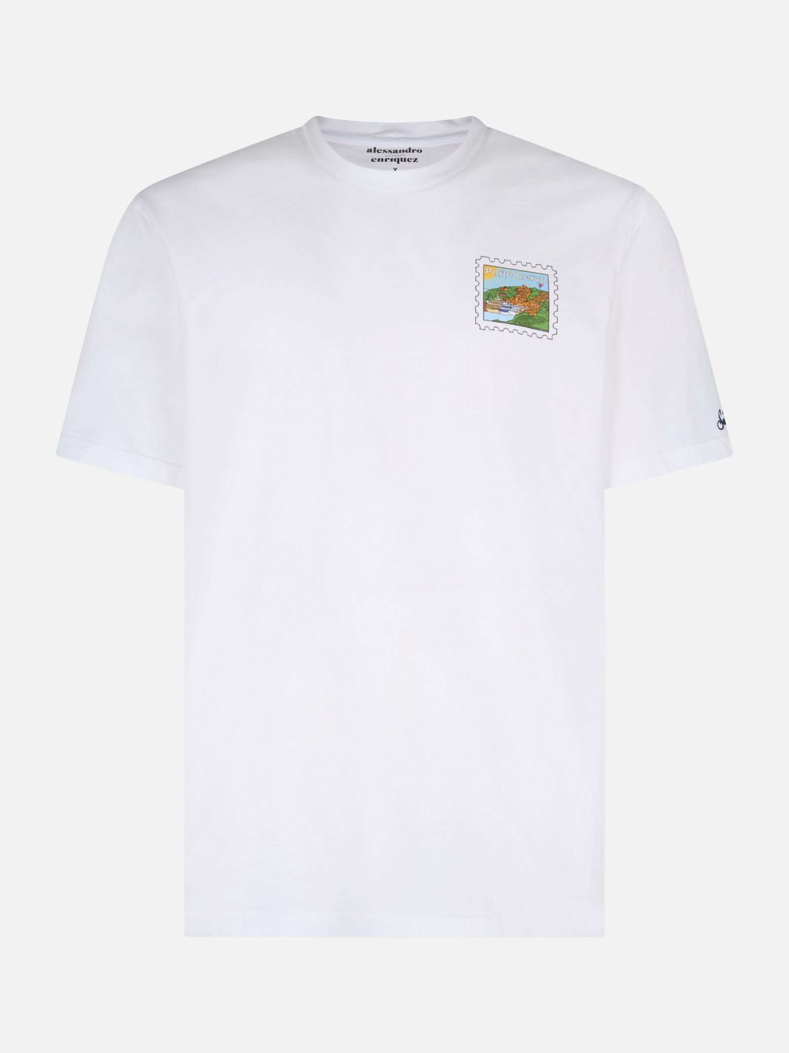 MC2 SAINT BARTH MAN COTTON T-SHIRT WITH PORTO CERVO POSTCARD FRONT AND BACK PRINT ALESSANDRO ENRIQUEZ SPECIAL EDITIO