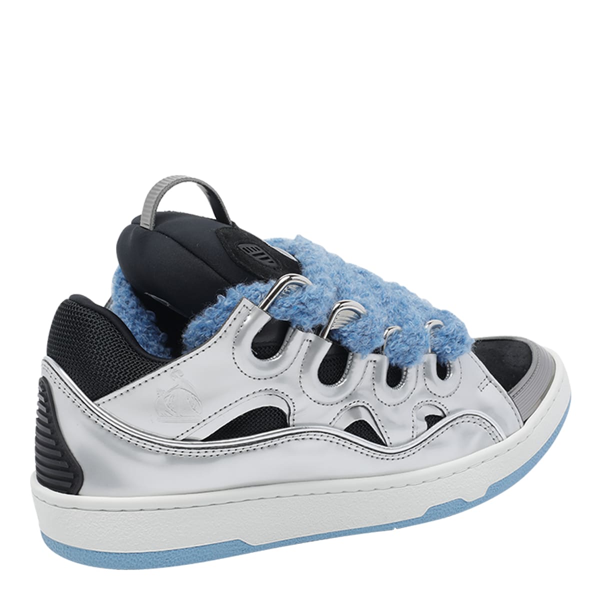Lanvin Curb Metallic Leather Sneakers With Mesh Laces Shoes In Multi