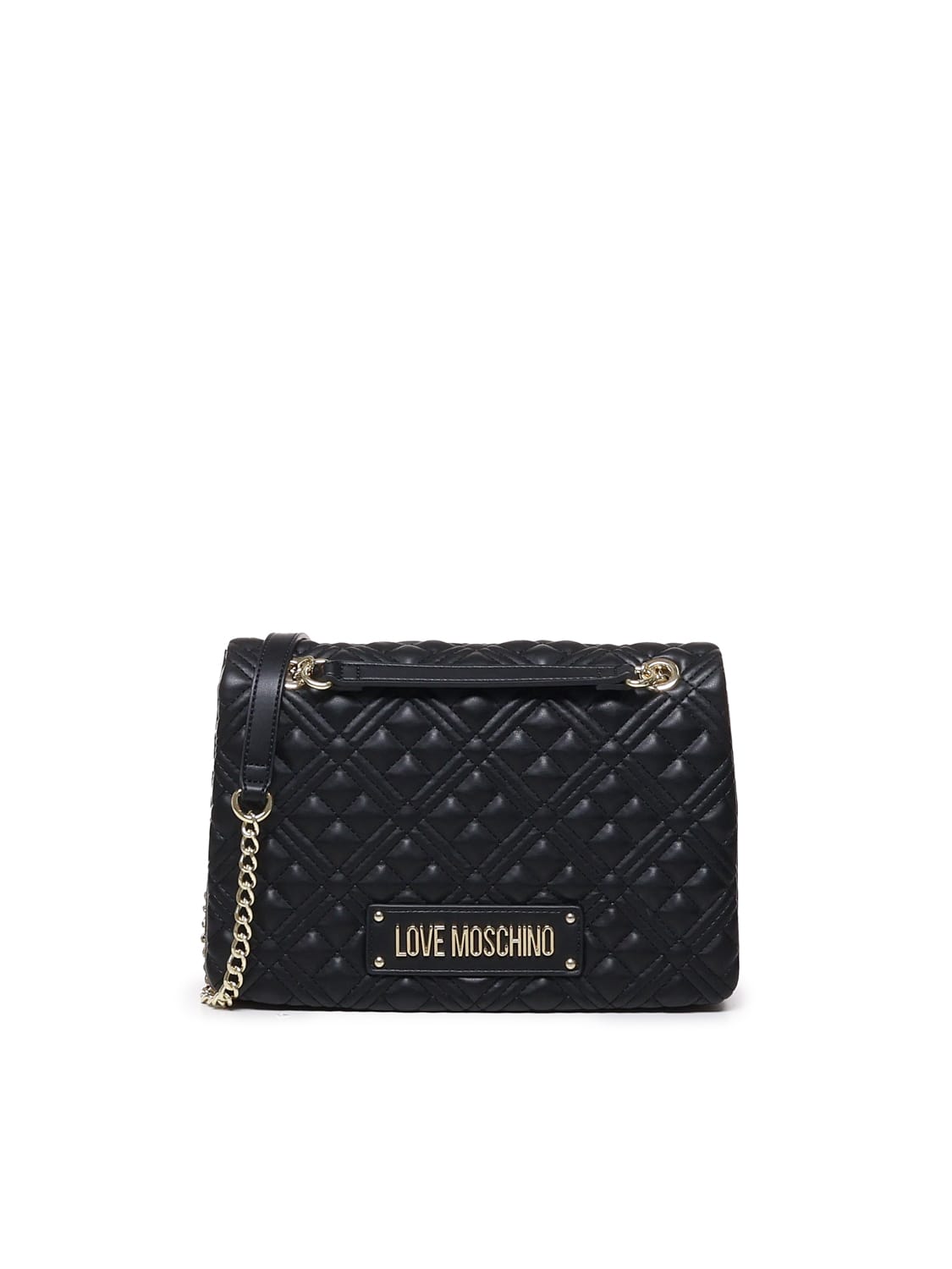 Love Moschino Quilted Bag With Logo Plaque In Black