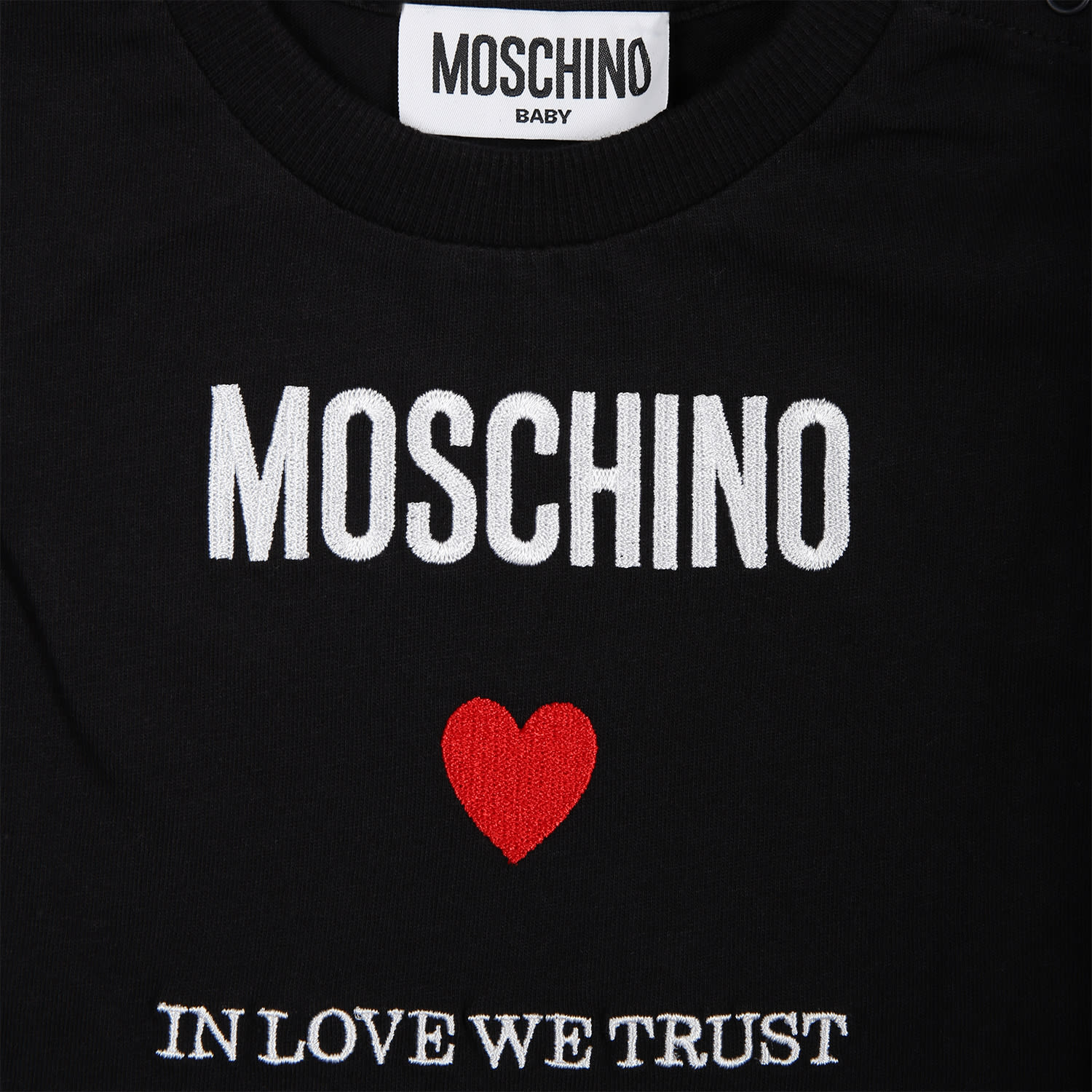 Shop Moschino Black Dress For Baby Girl With Logo And Heart