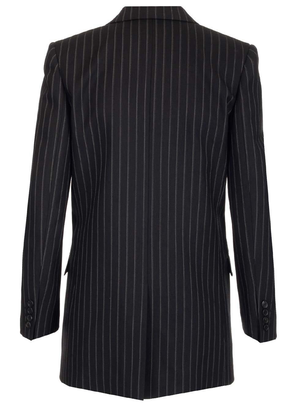 Shop Saint Laurent Pinstripe Tailored Blazer In Noir Craie