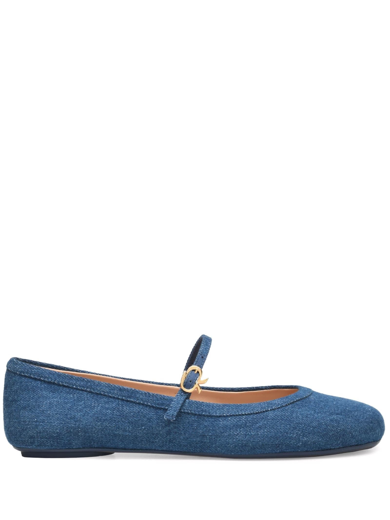 Shop Gianvito Rossi Carla Flat Ballerinas In Blue Denim