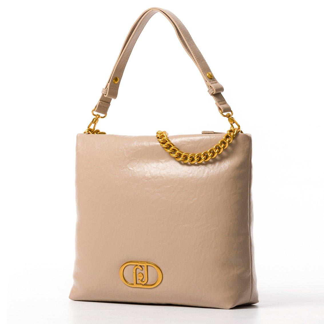 Liu •jo Lapuffy Chain-linked Shoulder Bag In Sand