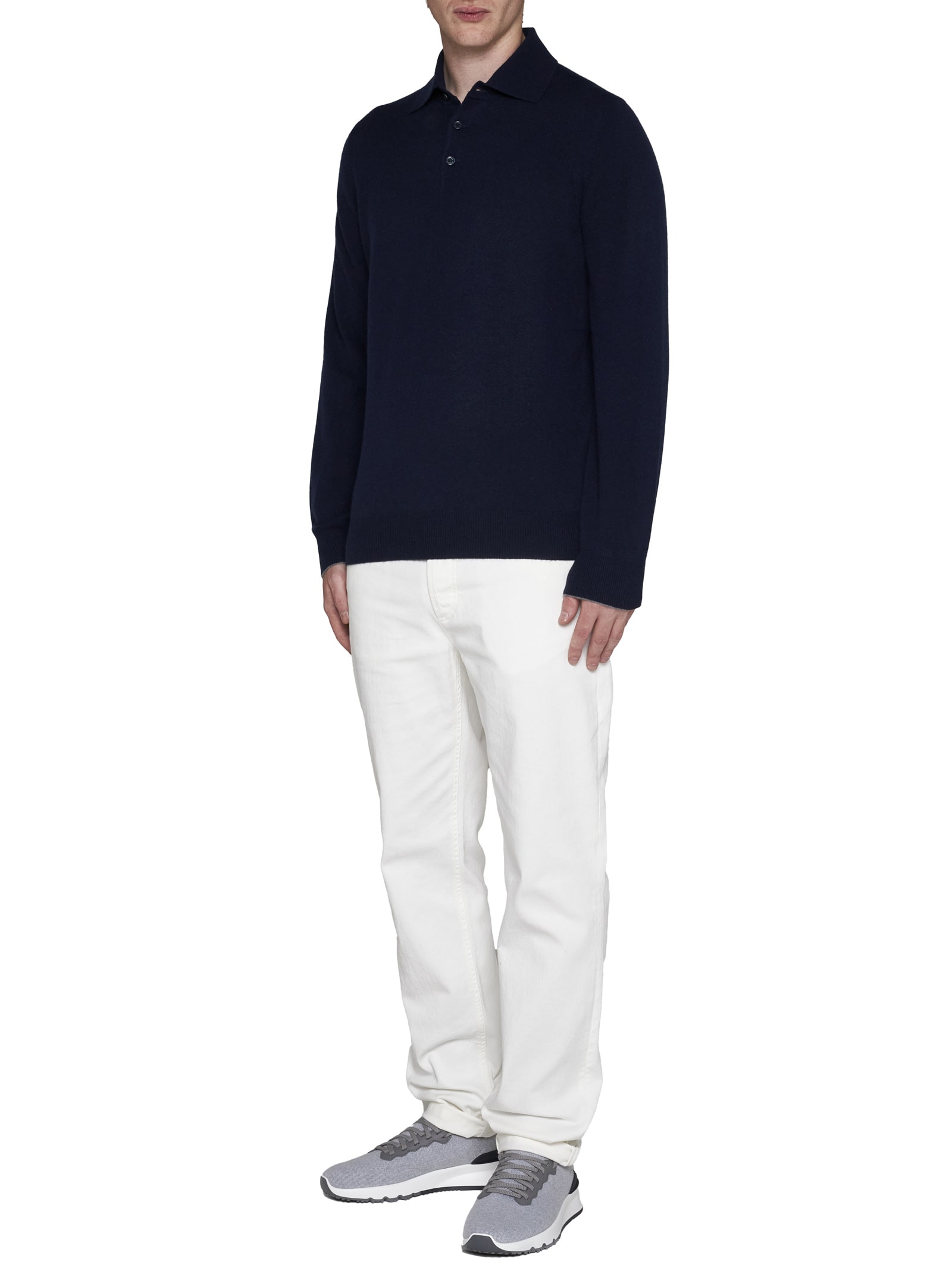Brunello Cucinelli Cashmere Polo Sweater In Blu