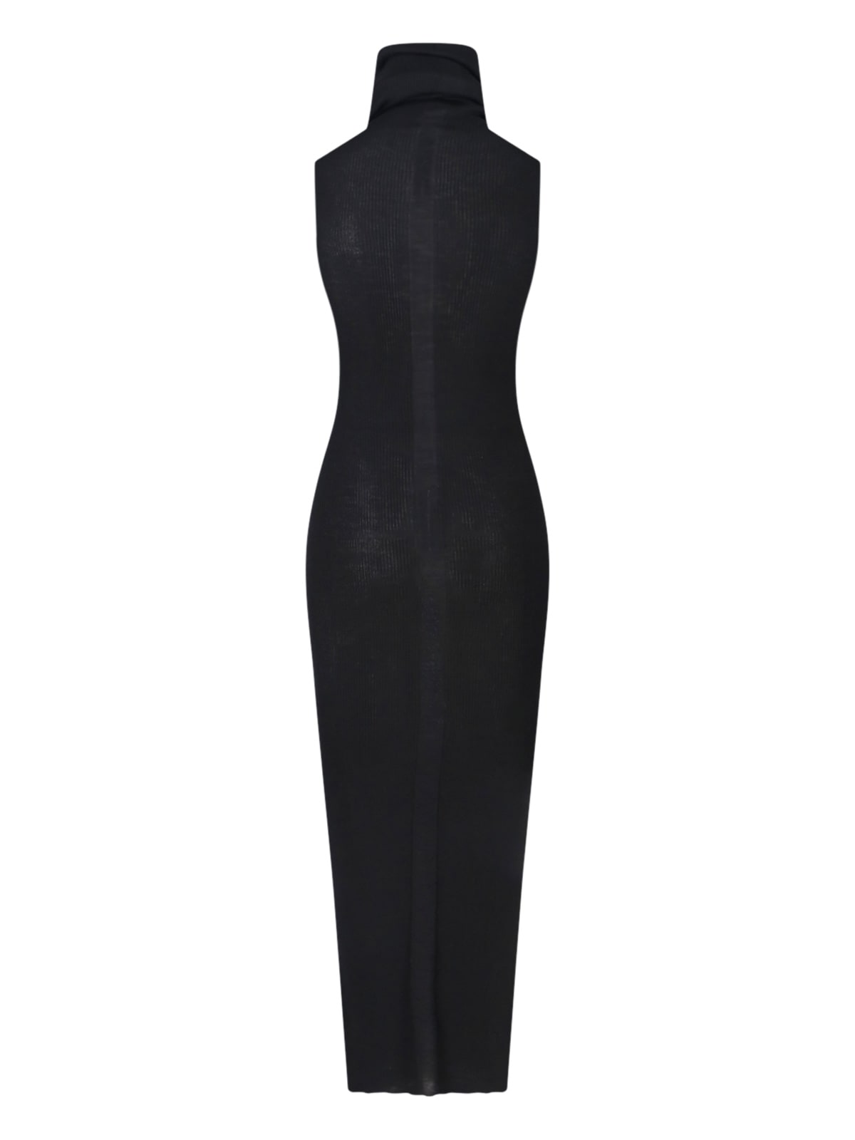 Rick Owens Ribbed Texture Turtleneck Knee Length Dress In Blue