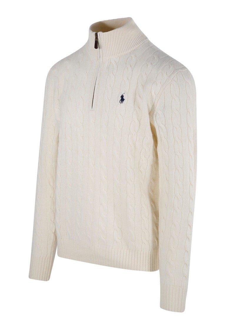 Shop Ralph Lauren Pony Embroidered Cable-knit Jumper In Andover Cream